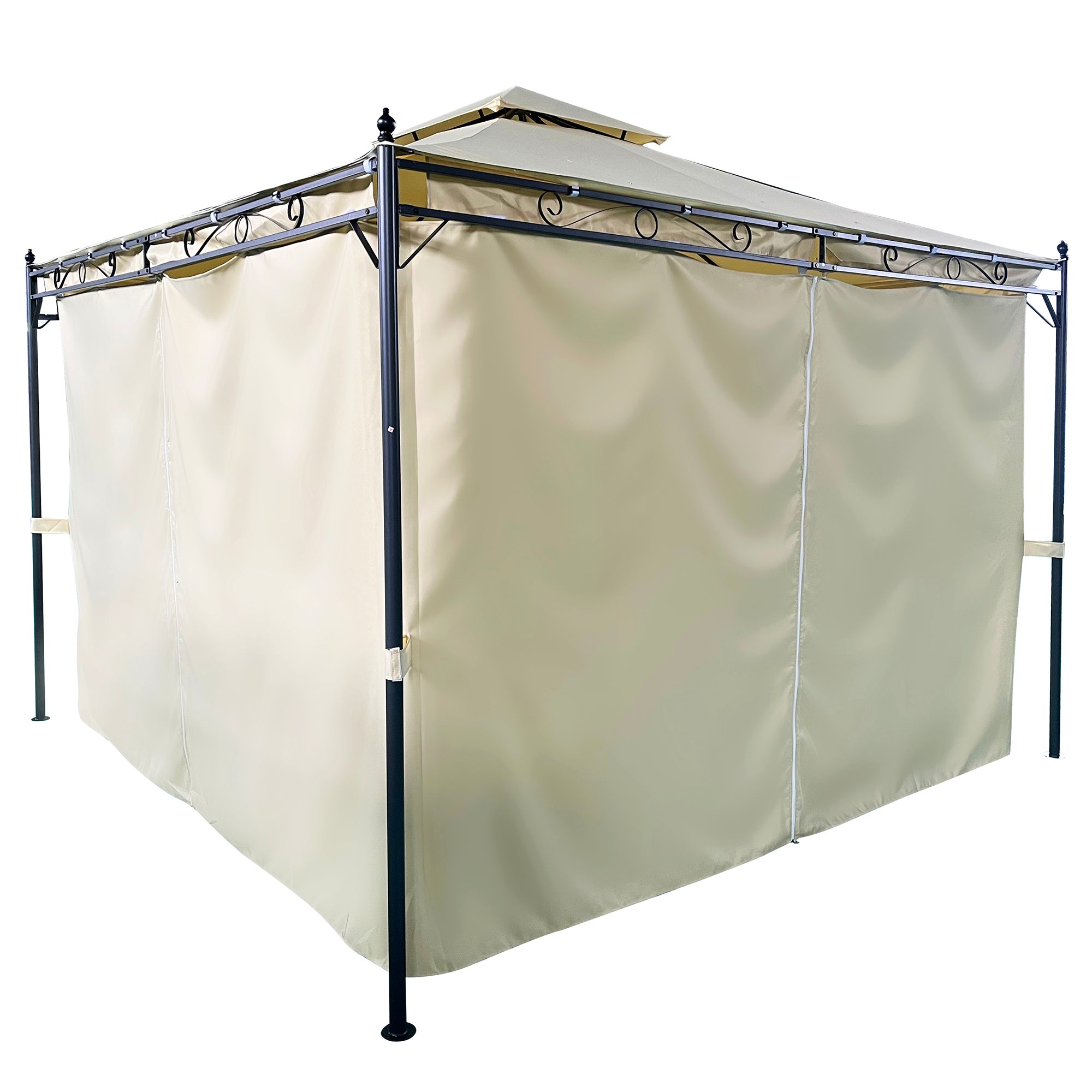 10' X 10' Iron Frame Outdoor Patio Gazebo with Privacy Polyester Curtain and Double Roofs