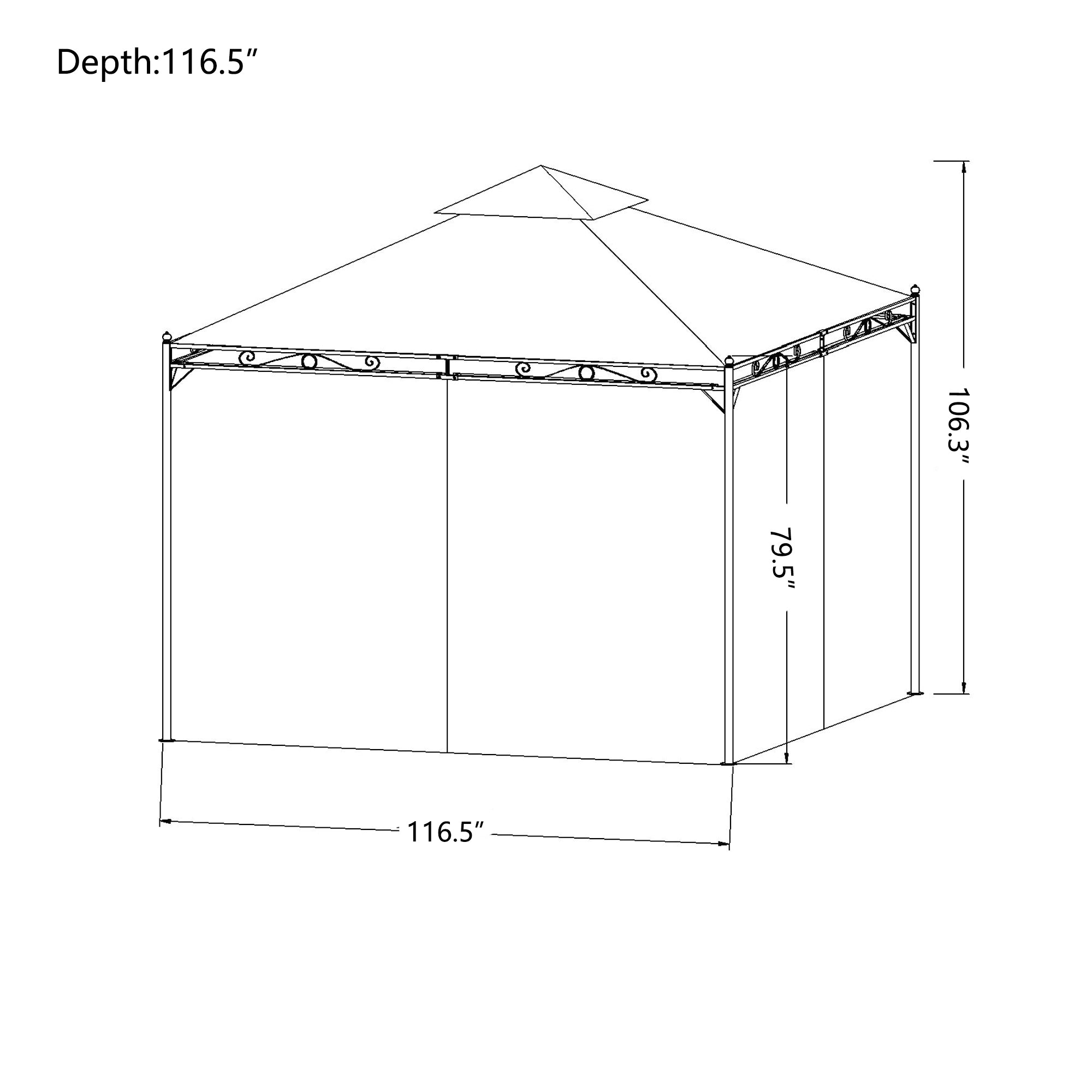 10' X 10' Iron Frame Outdoor Patio Gazebo with Privacy Polyester Curtain and Double Roofs