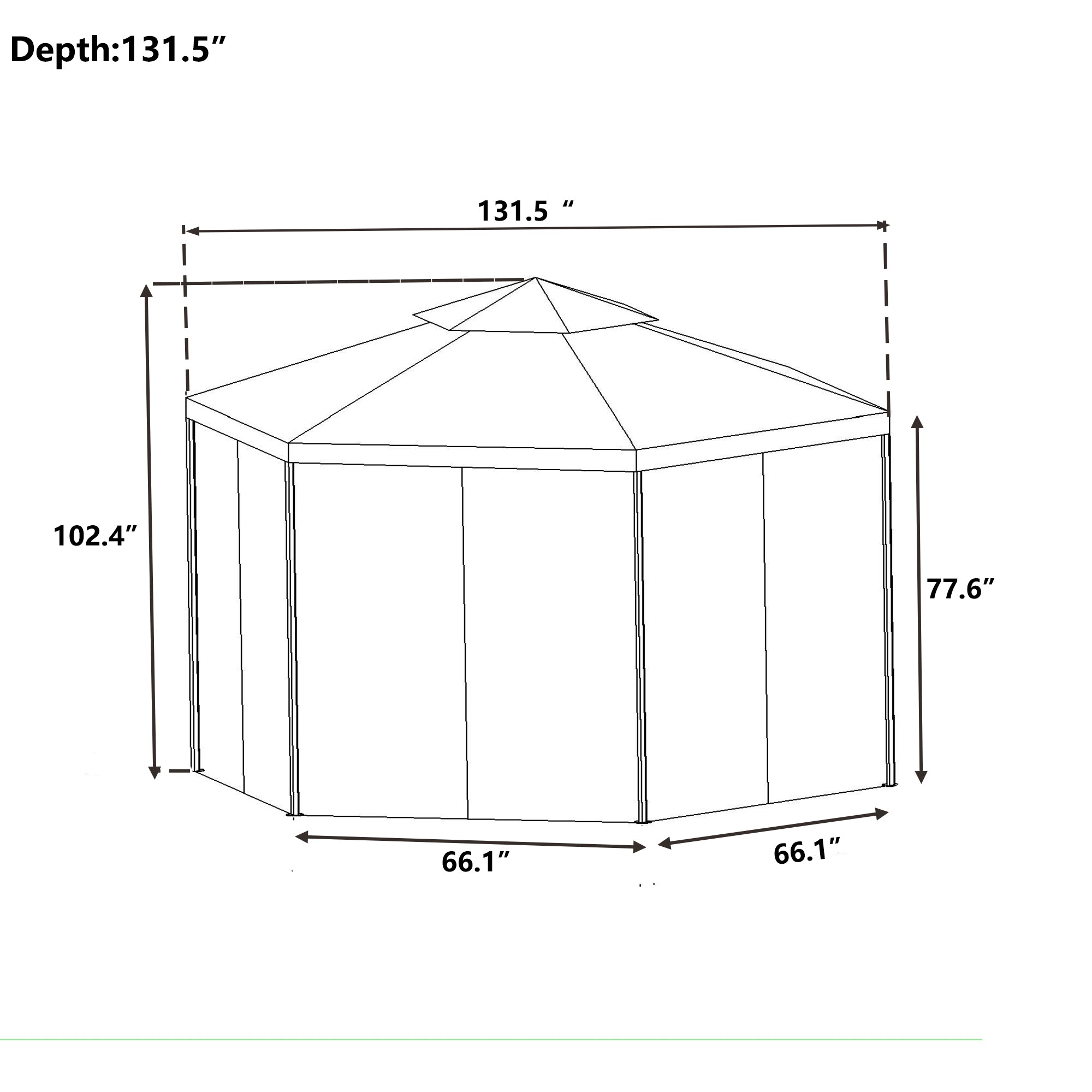 11' X 11' Iron Frame Outdoor Patio Gazebo with Polyester Curtain and Double Roofs