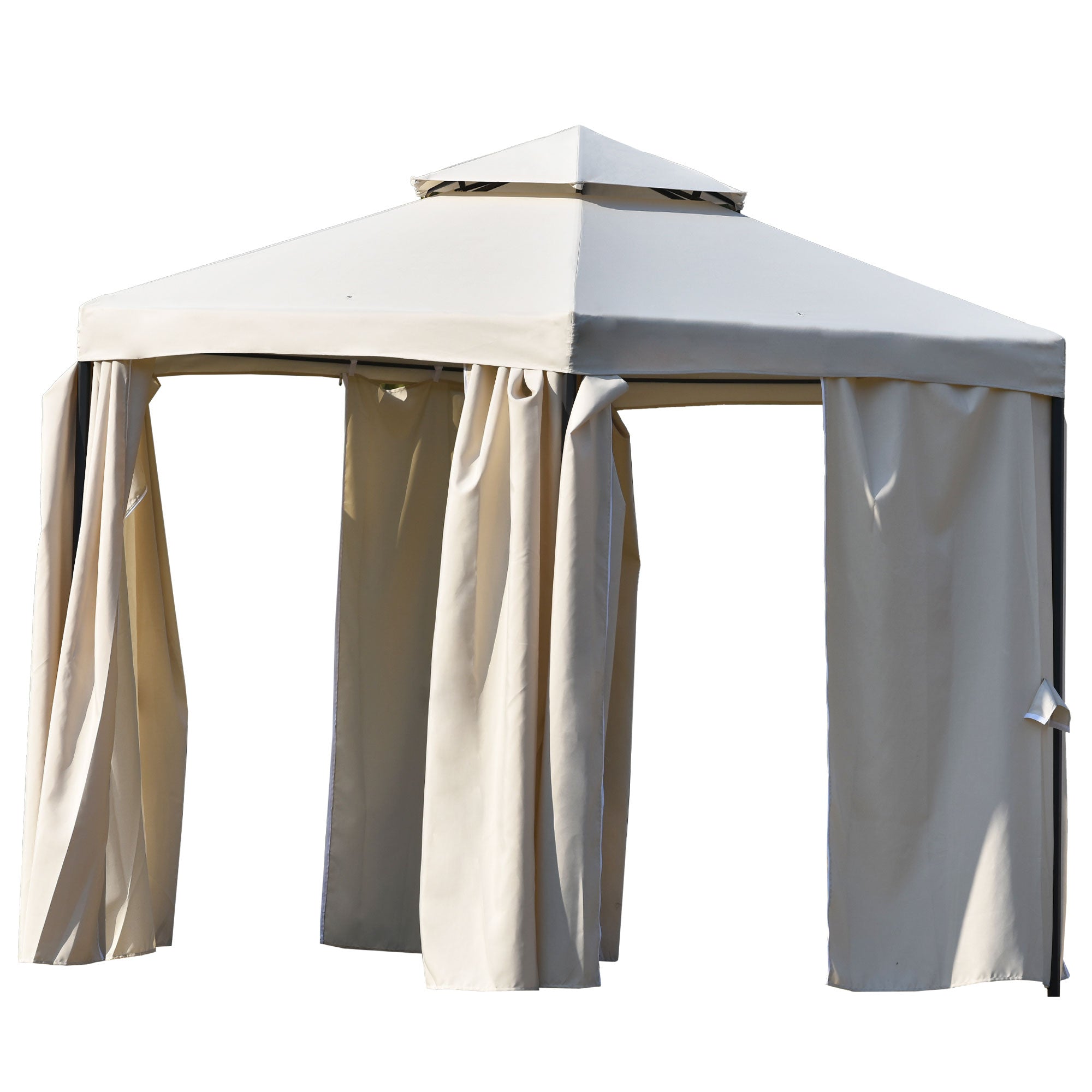 11' X 11' Iron Frame Outdoor Patio Gazebo with Polyester Curtain and Double Roofs