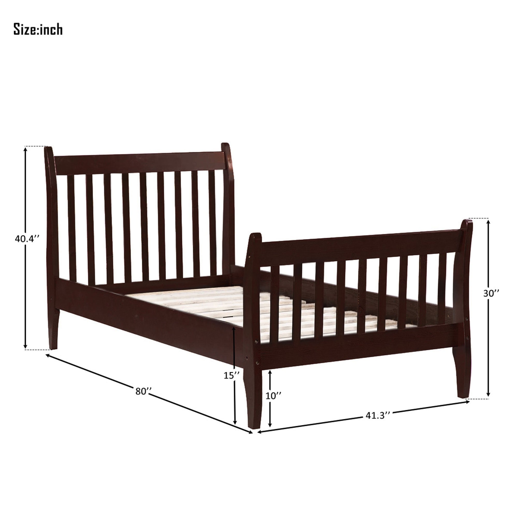 Twin Wood Frame Platform Bed with Headboard
