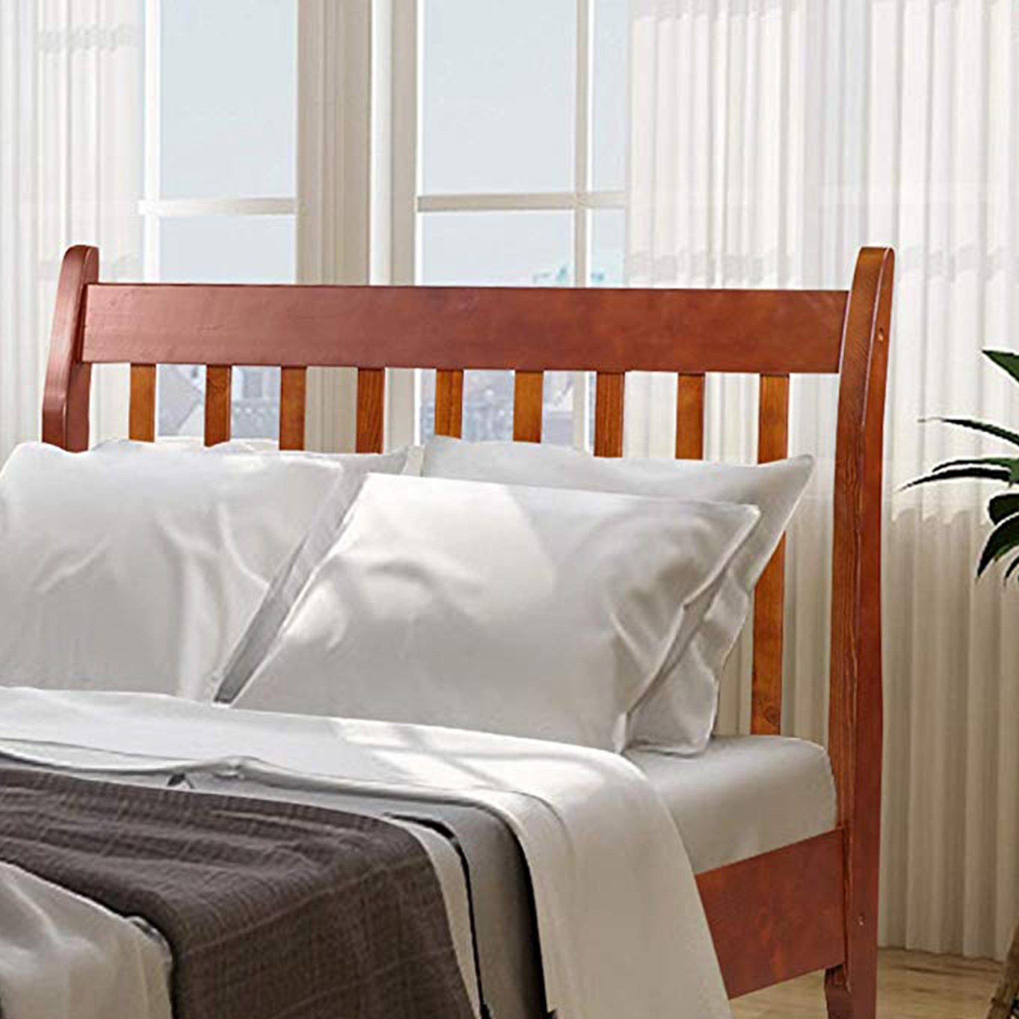 Twin Wood Frame Platform Bed with Headboard