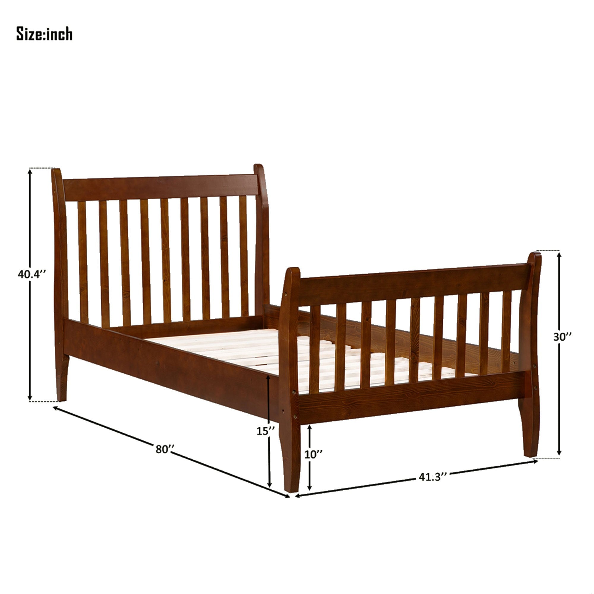 Twin Wood Frame Platform Bed with Headboard