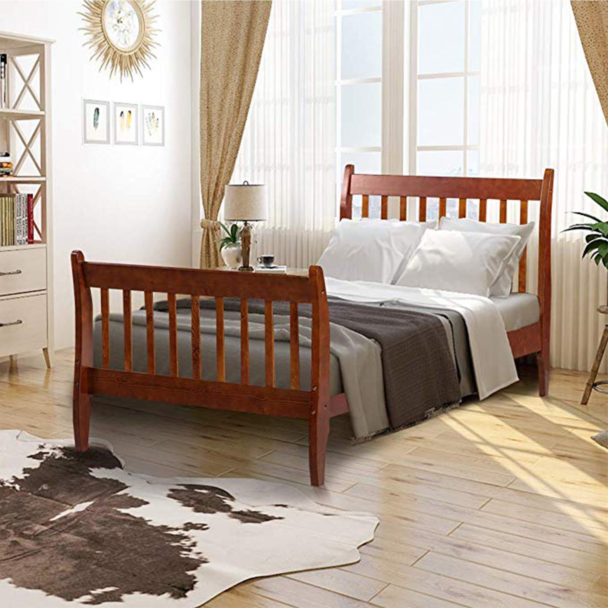 Twin Wood Frame Platform Bed with Headboard