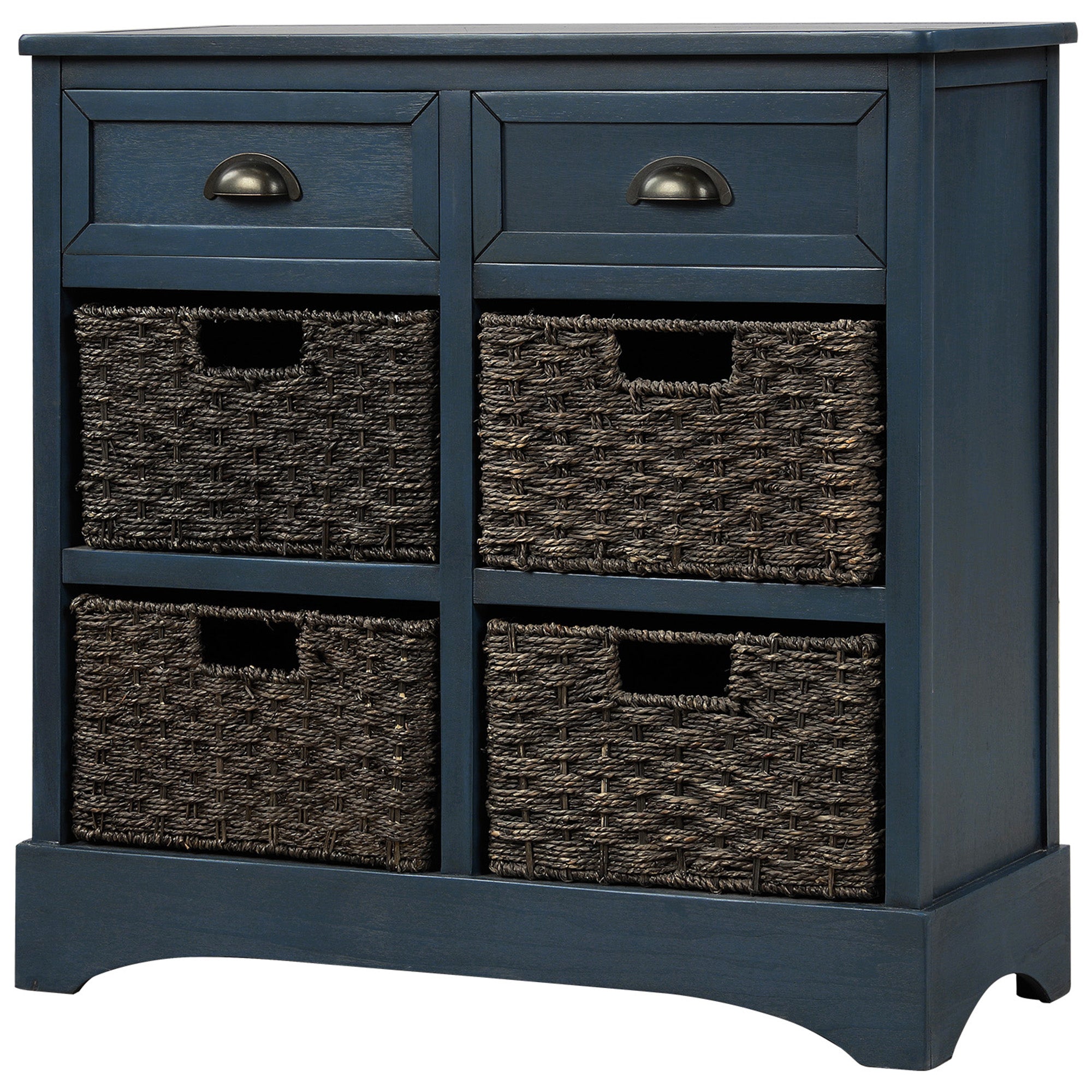 28'' Wood 2 Drawers Storage Cabinet with 4 Rattan Basket