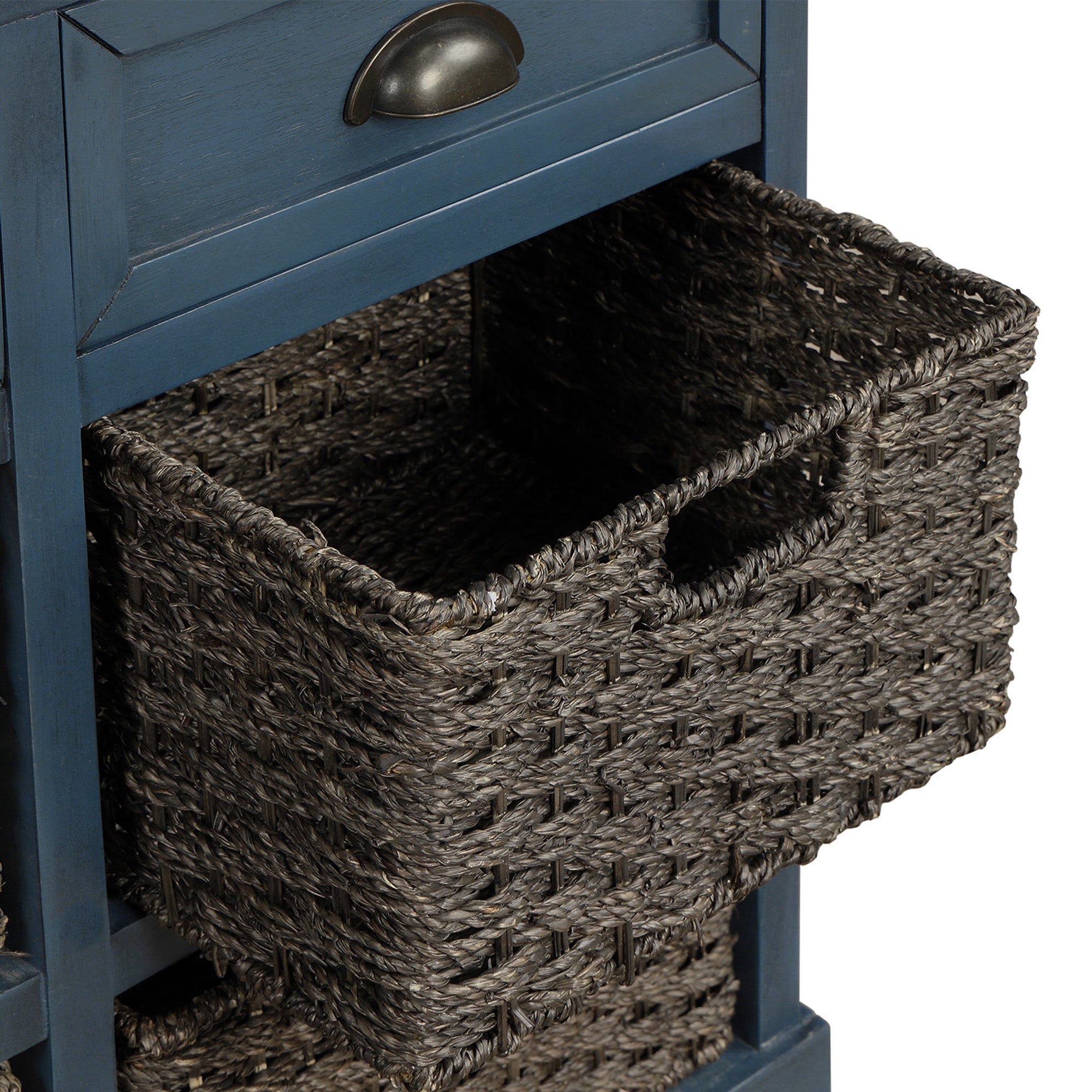 28'' Wood 2 Drawers Storage Cabinet with 4 Rattan Basket