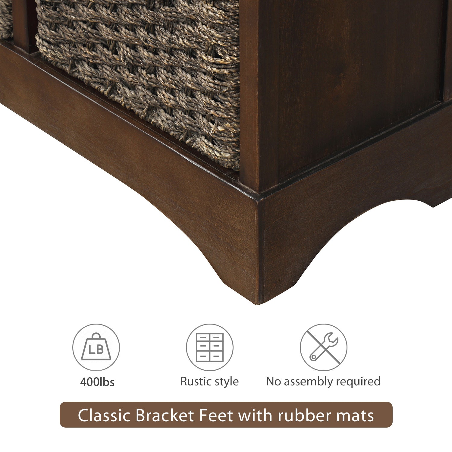 28'' Wood 2 Drawers Storage Cabinet with 4 Rattan Basket
