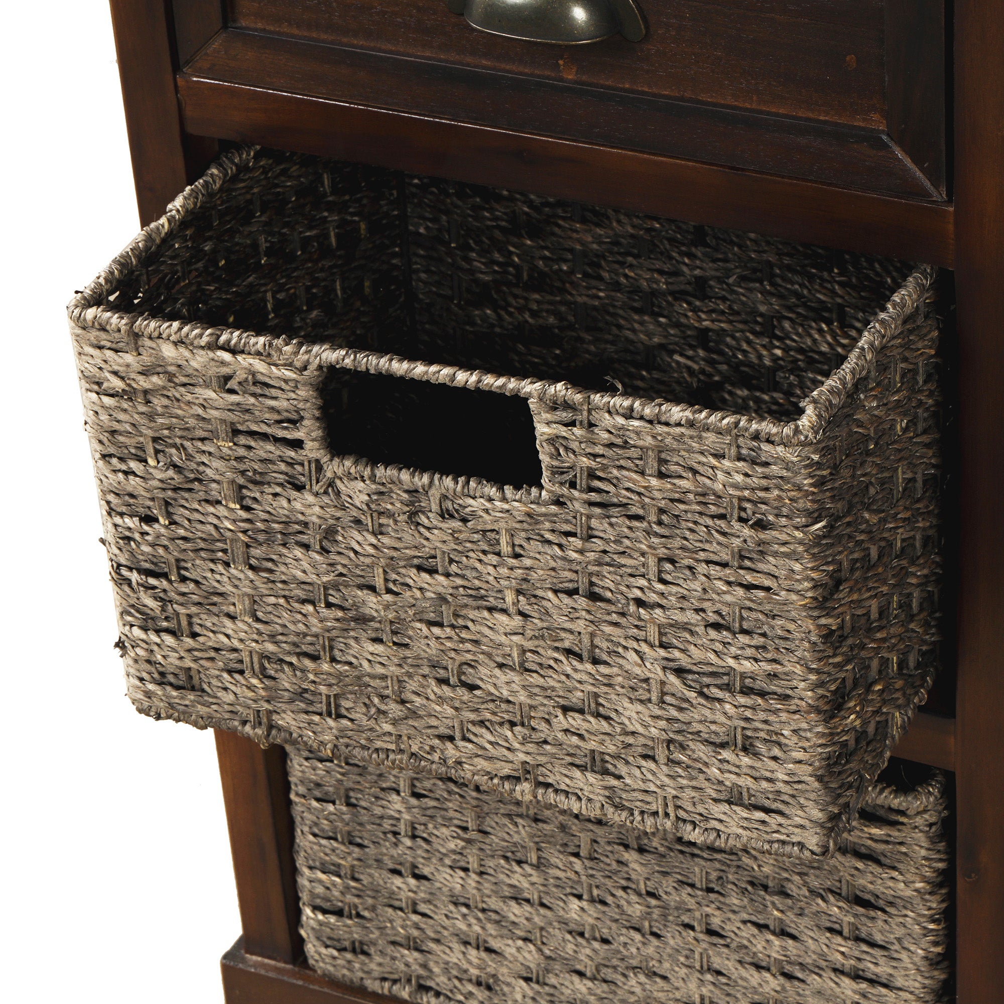 28'' Wood 2 Drawers Storage Cabinet with 4 Rattan Basket