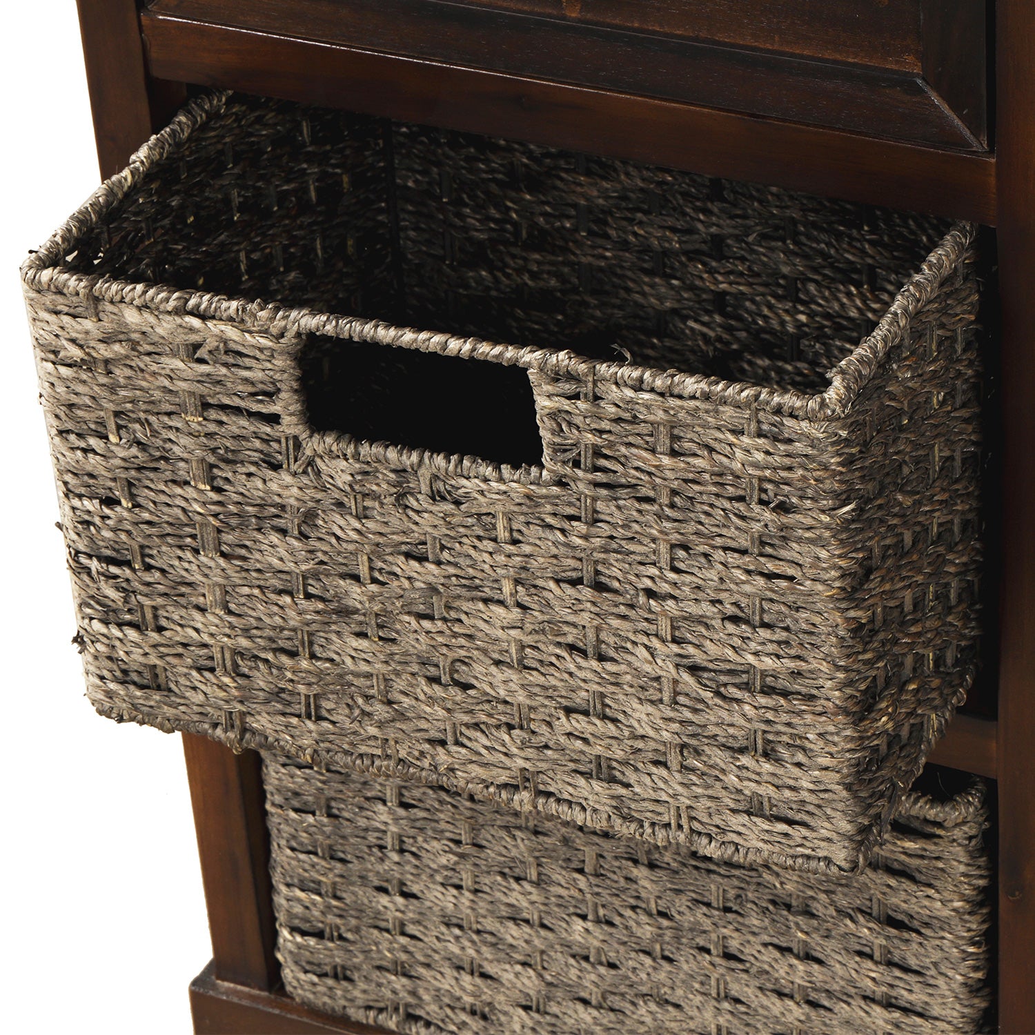 28'' Wood 2 Drawers Storage Cabinet with 4 Rattan Basket
