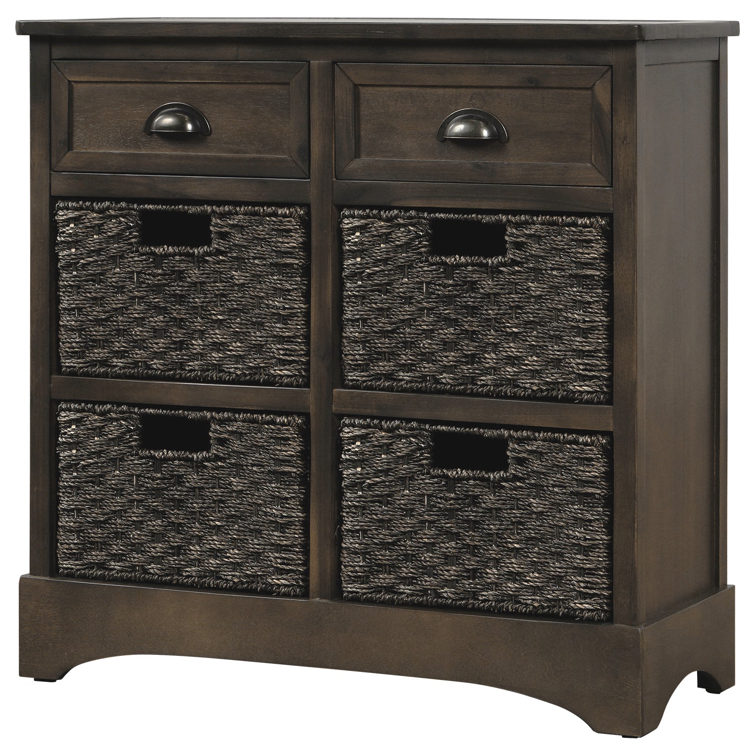 28'' Wood 2 Drawers Storage Cabinet with 4 Rattan Basket