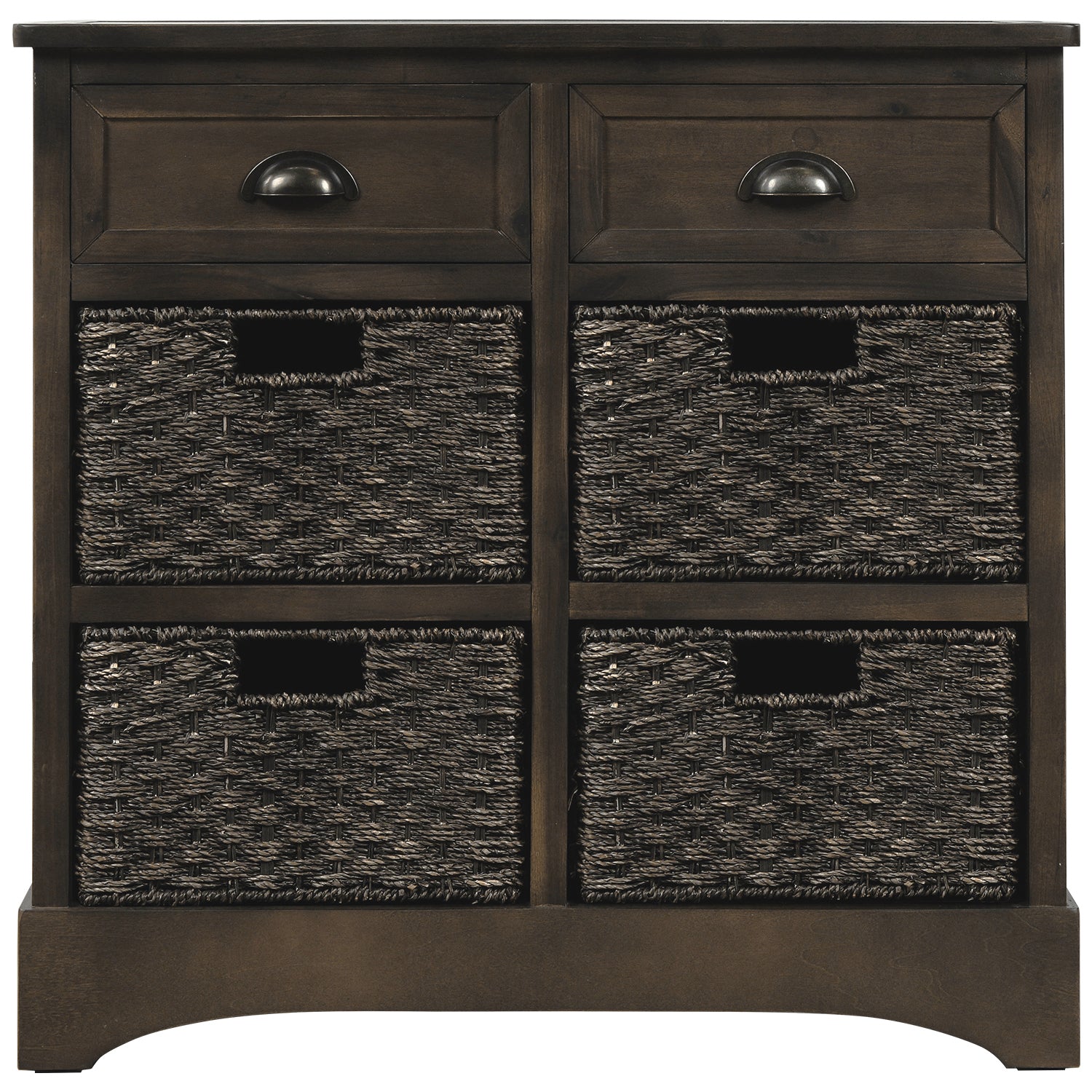 28'' Wood 2 Drawers Storage Cabinet with 4 Rattan Basket