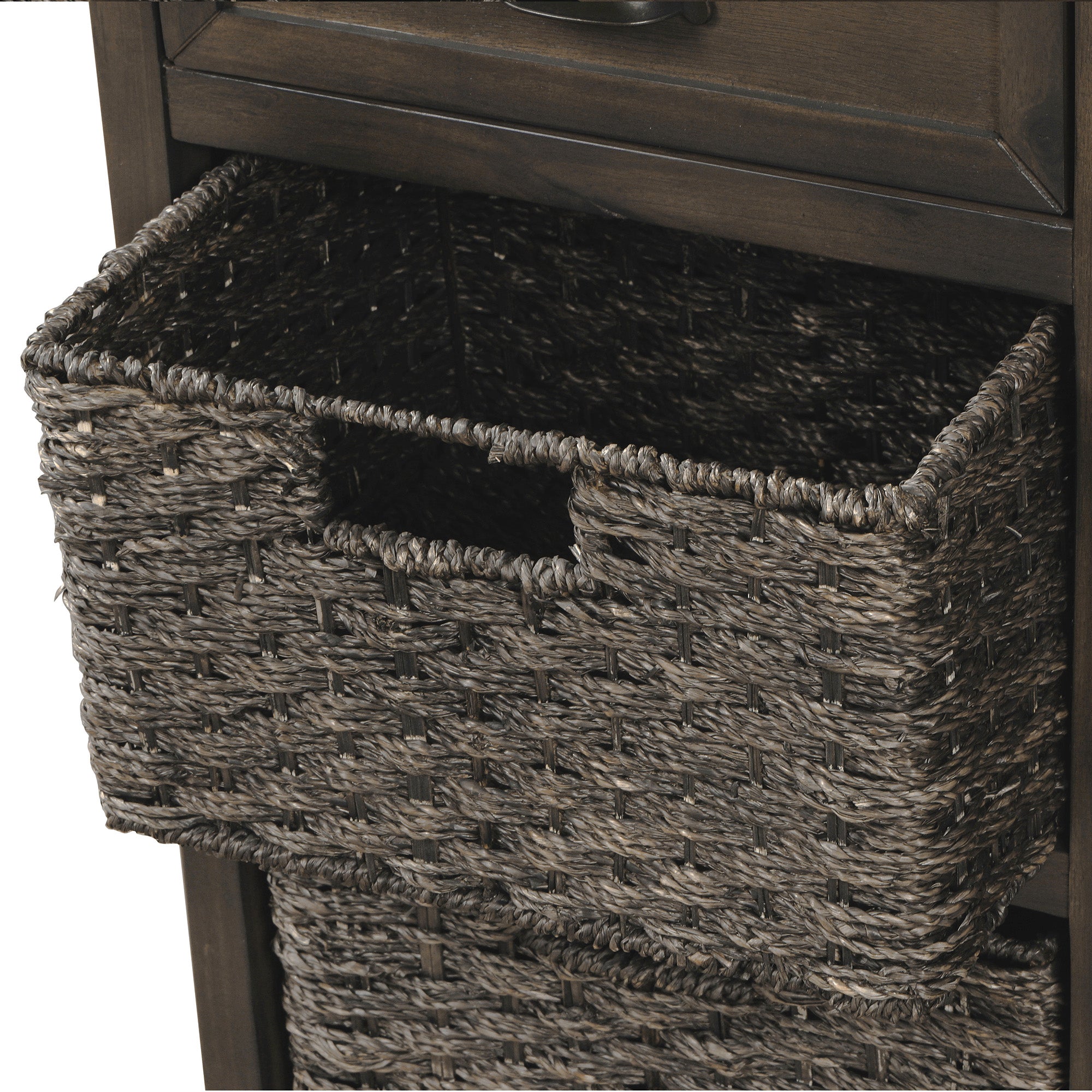 28'' Wood 2 Drawers Storage Cabinet with 4 Rattan Basket