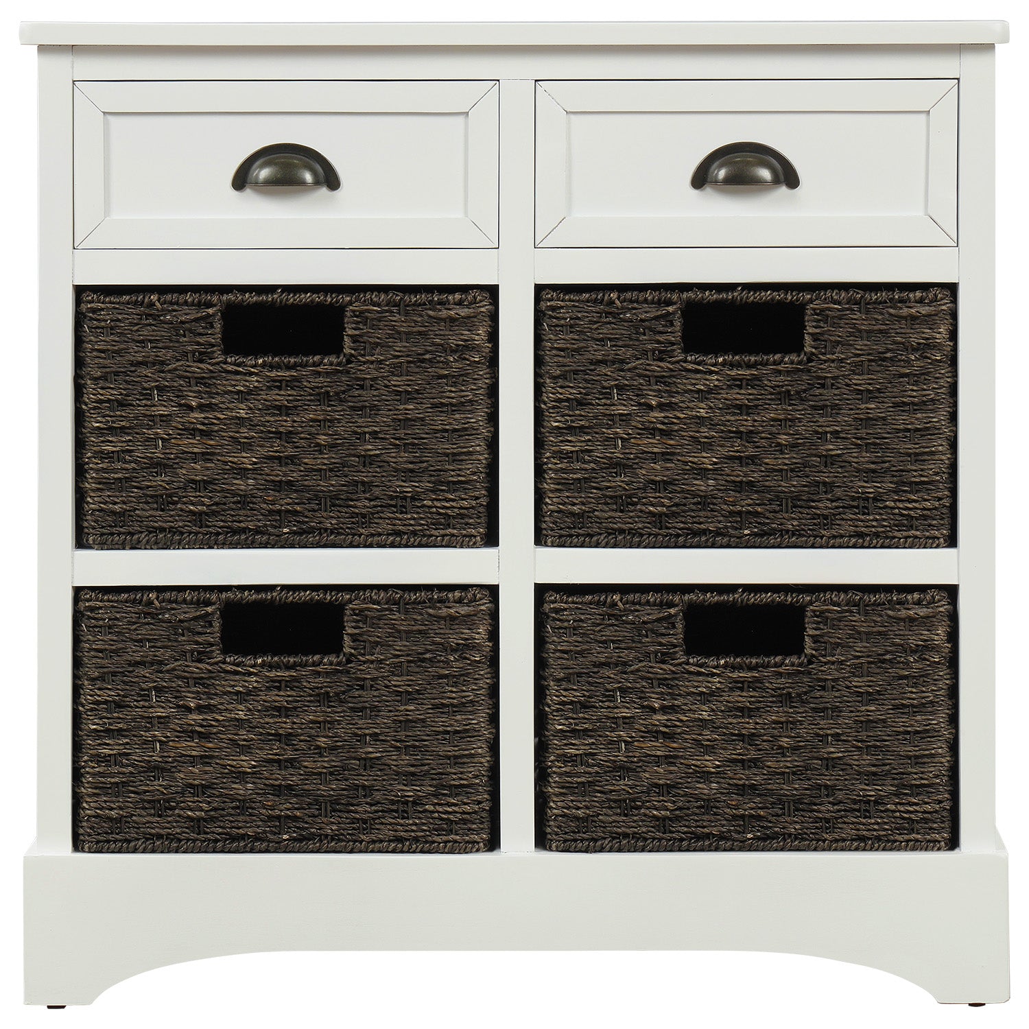28'' Wood 2 Drawers Storage Cabinet with 4 Rattan Basket