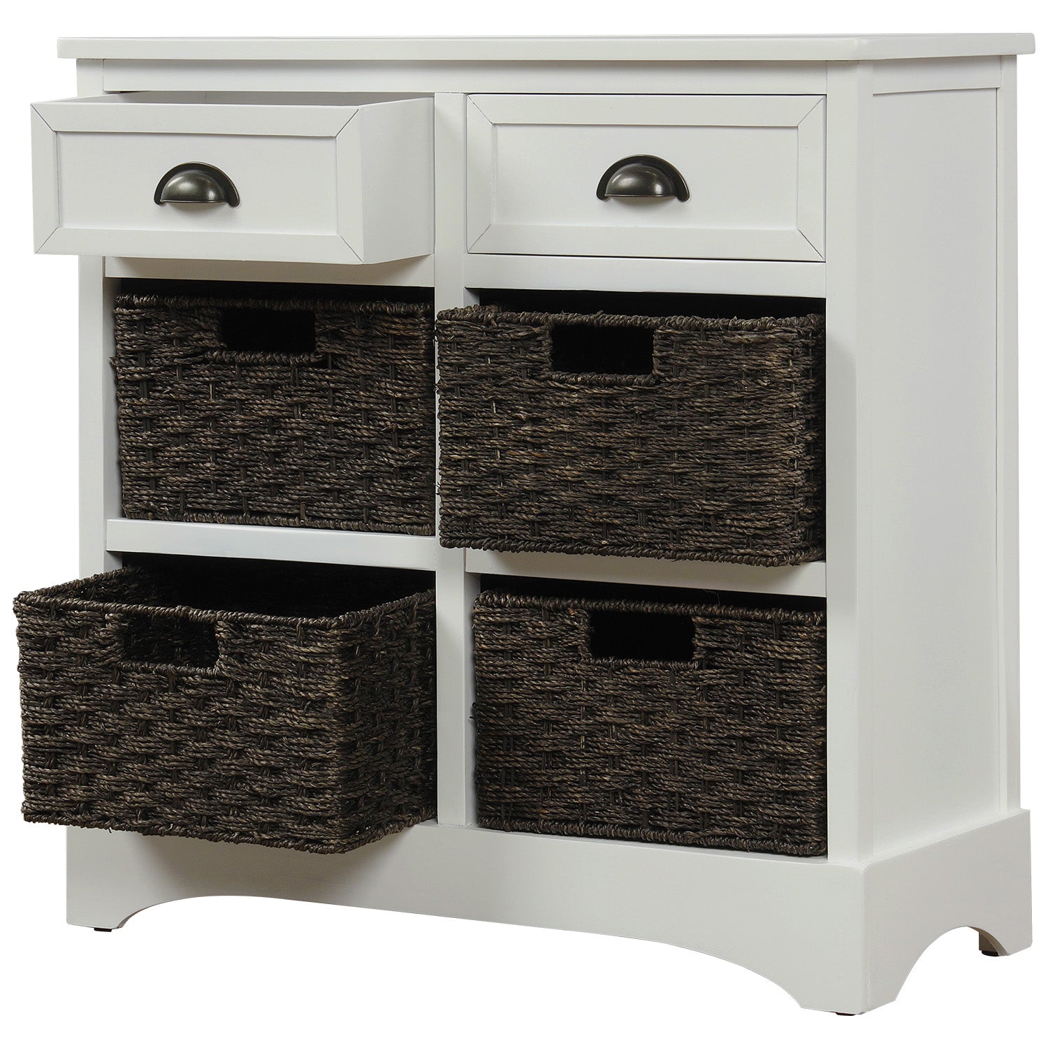 28'' Wood 2 Drawers Storage Cabinet with 4 Rattan Basket