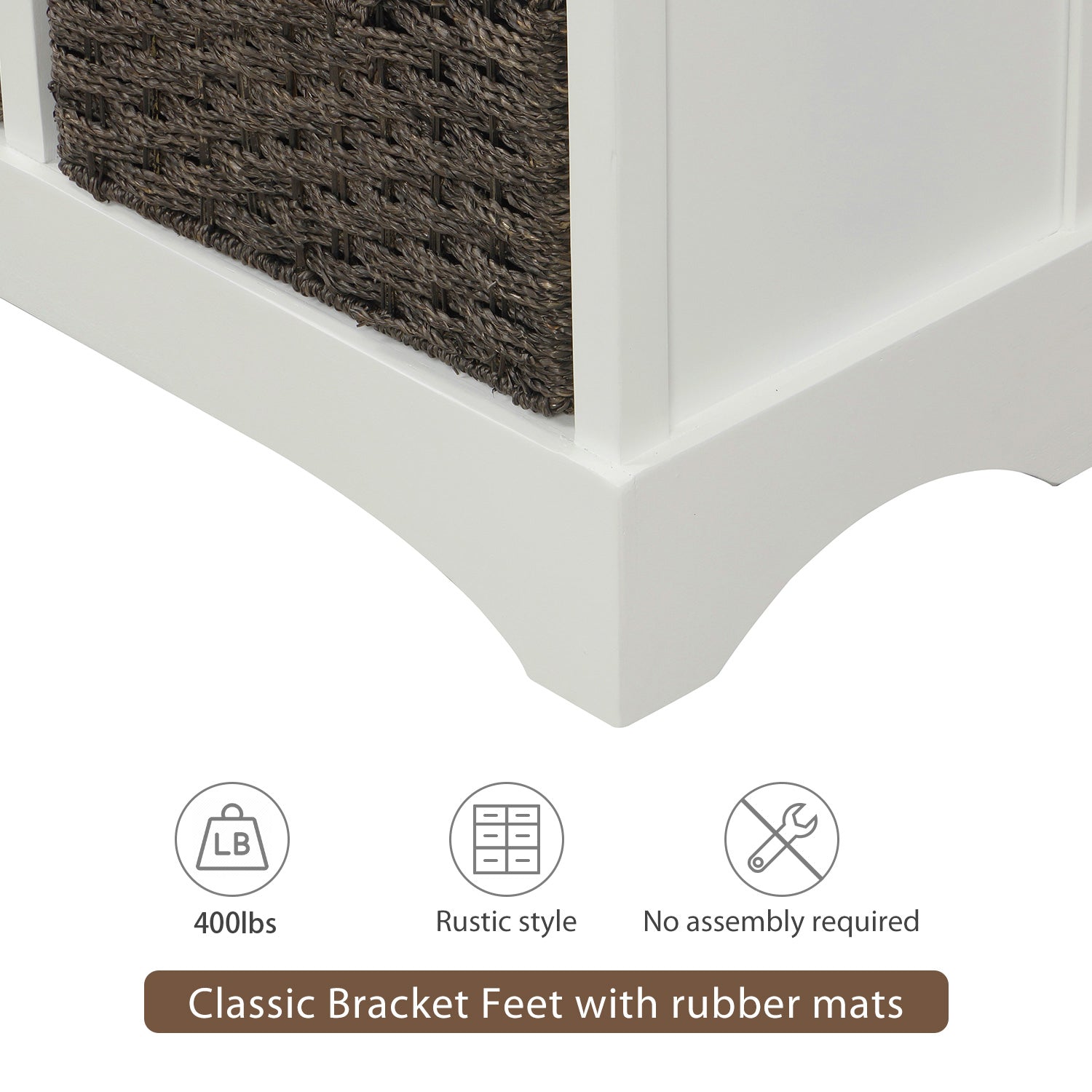 28'' Wood 2 Drawers Storage Cabinet with 4 Rattan Basket