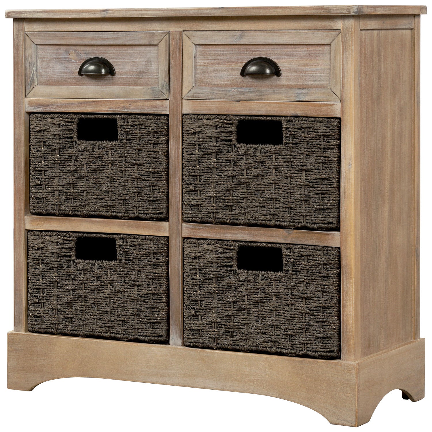 28'' Wood 2 Drawers Storage Cabinet with 4 Rattan Basket