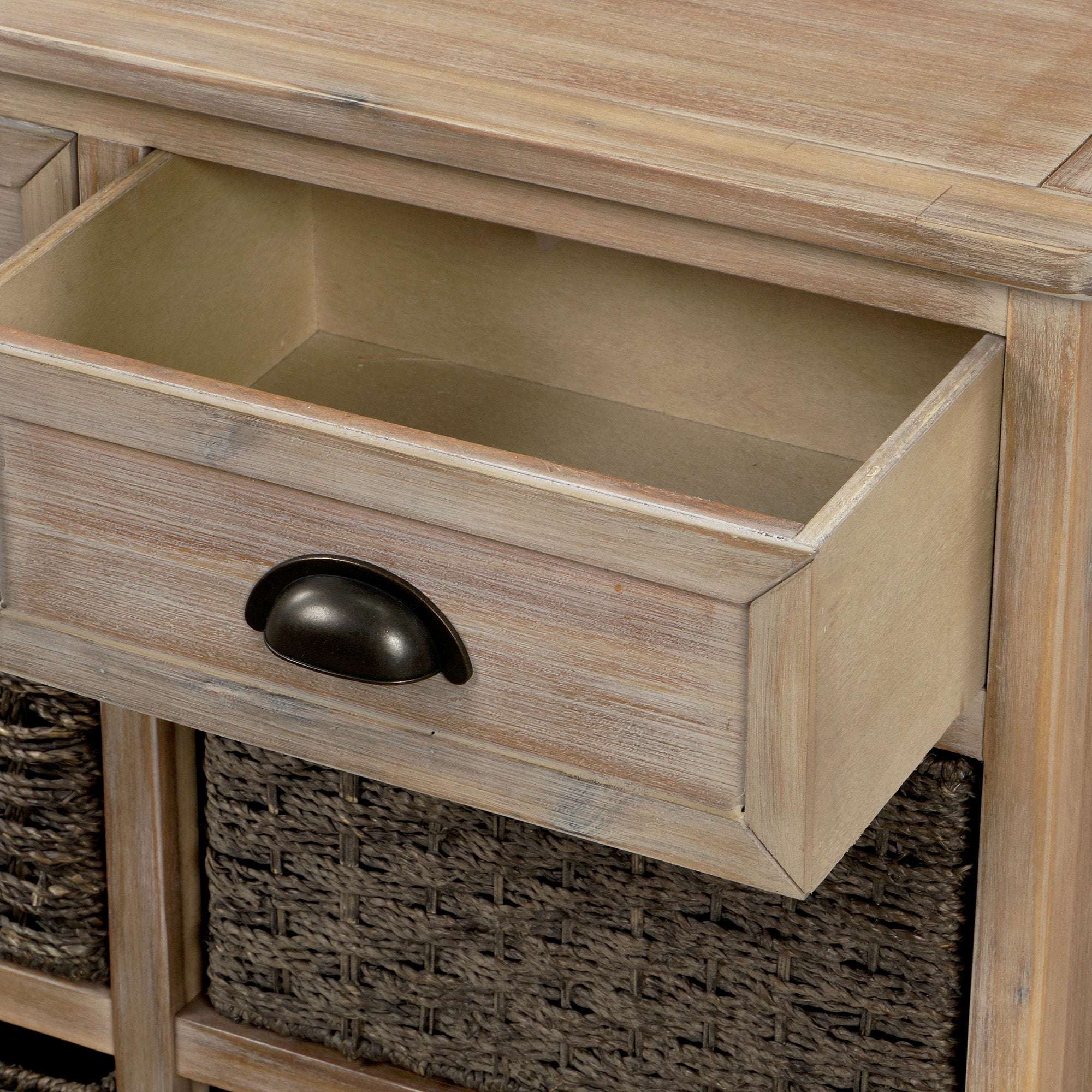 28'' Wood 2 Drawers Storage Cabinet with 4 Rattan Basket