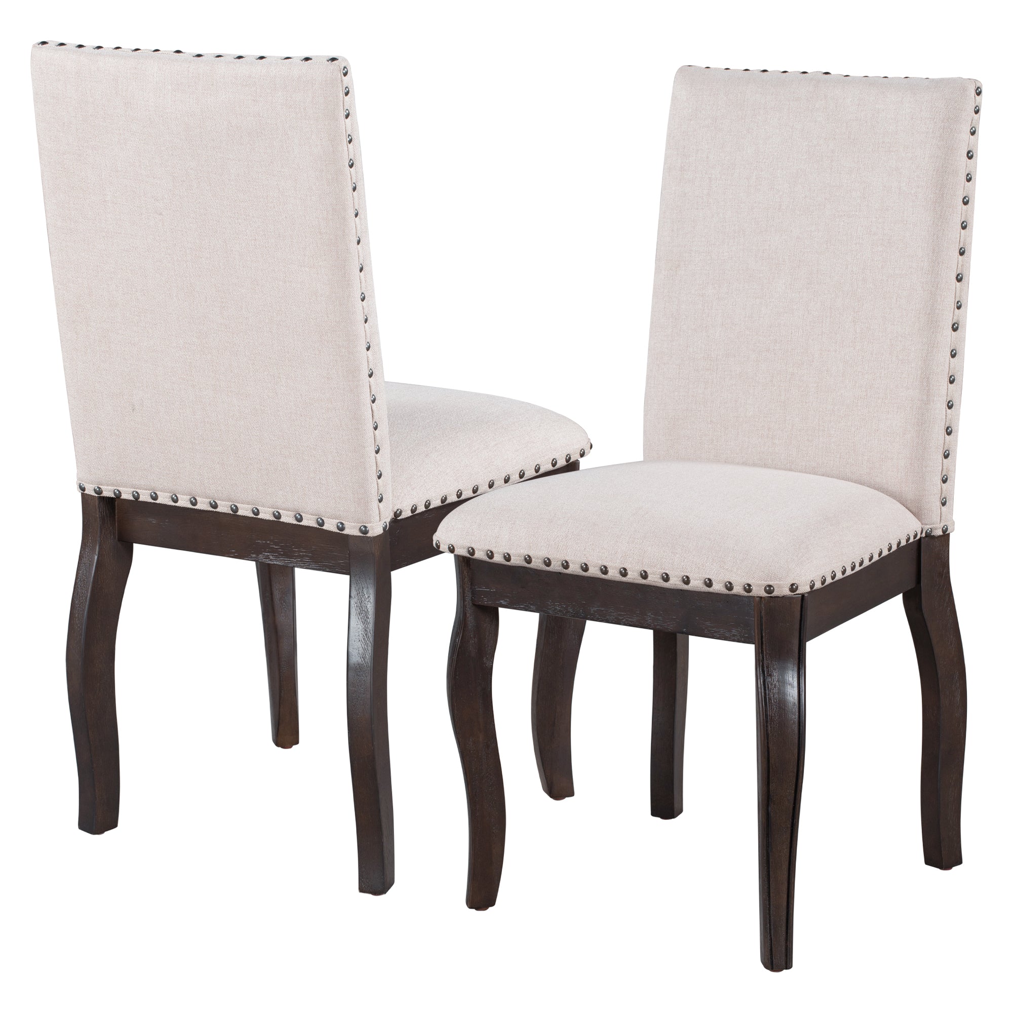 5-Piece Farmhouse Wood Round Extendable Dining Table Set and 4 Upholstered Dining Chairs