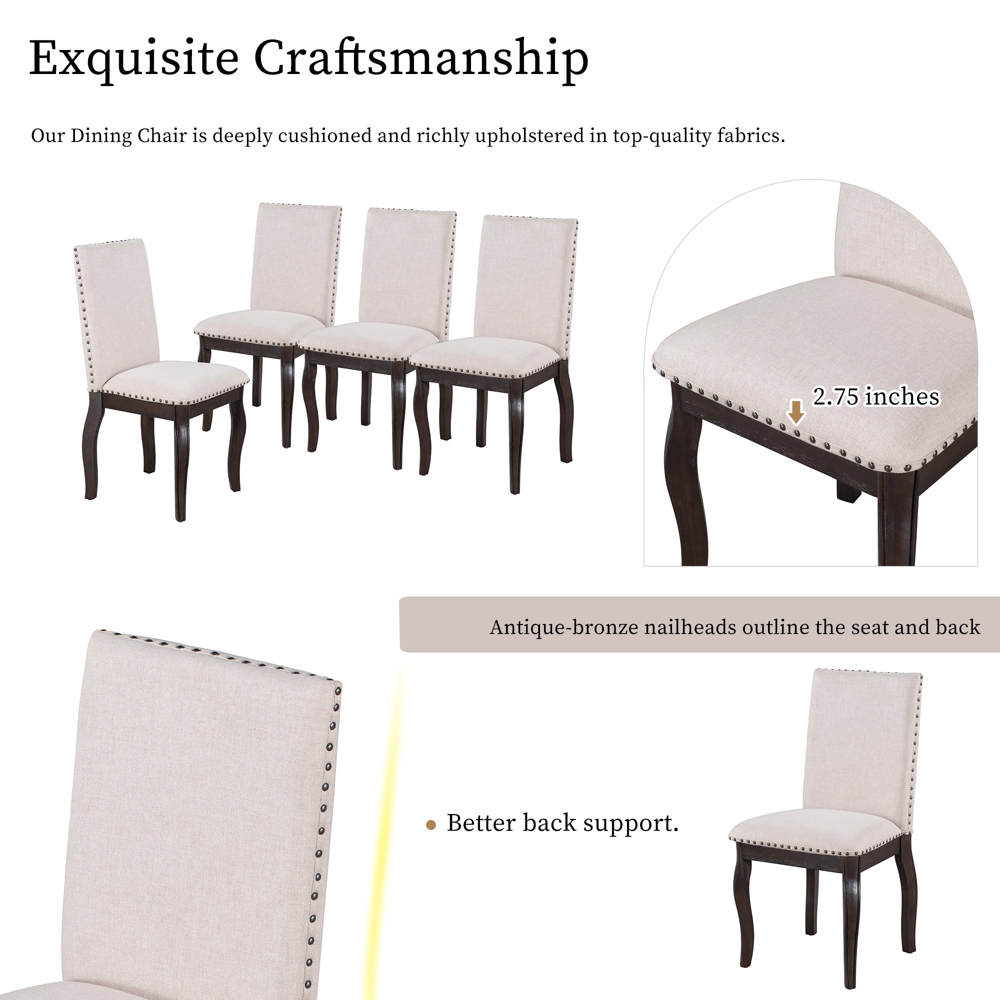 5-Piece Farmhouse Wood Round Extendable Dining Table Set and 4 Upholstered Dining Chairs