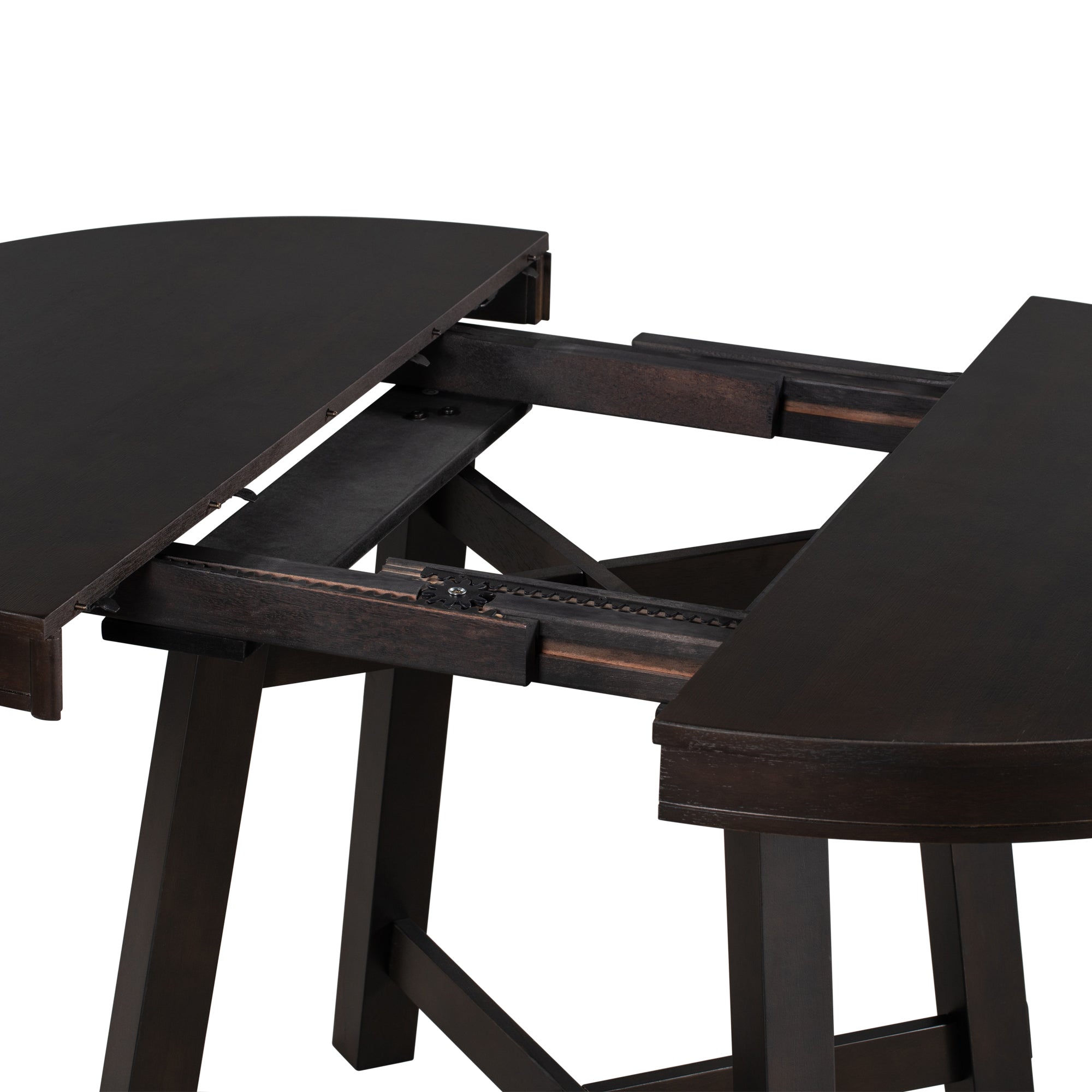 5-Piece Farmhouse Wood Round Extendable Dining Table Set and 4 Upholstered Dining Chairs