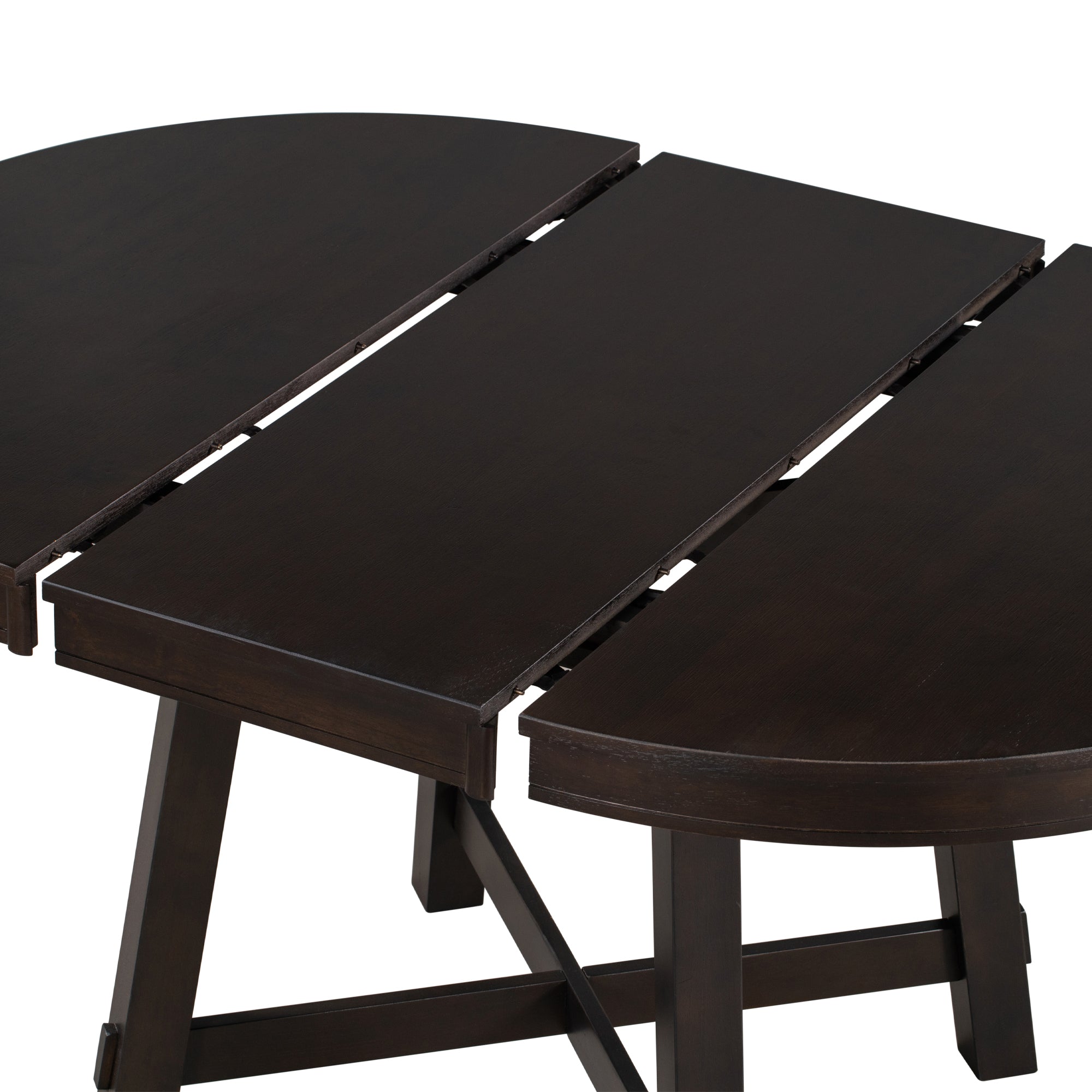 5-Piece Farmhouse Wood Round Extendable Dining Table Set and 4 Upholstered Dining Chairs