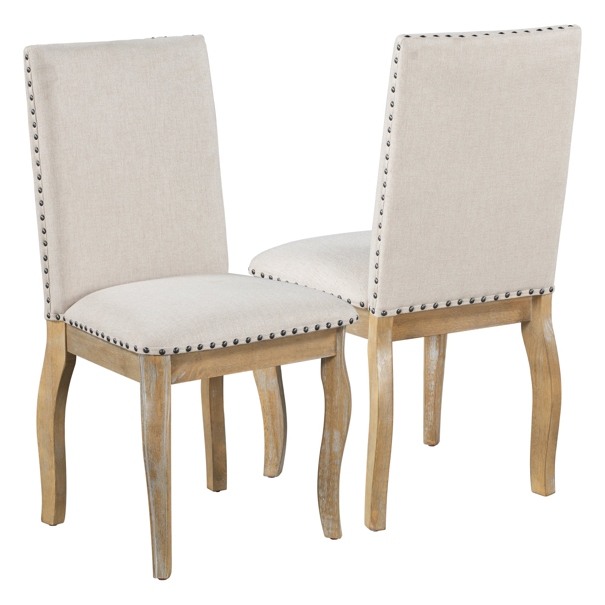 5-Piece Farmhouse Wood Round Extendable Dining Table Set and 4 Upholstered Dining Chairs