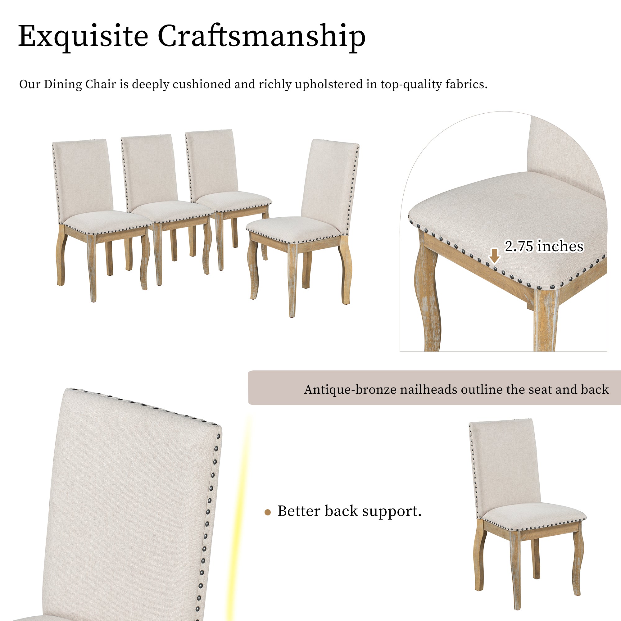5-Piece Farmhouse Wood Round Extendable Dining Table Set and 4 Upholstered Dining Chairs