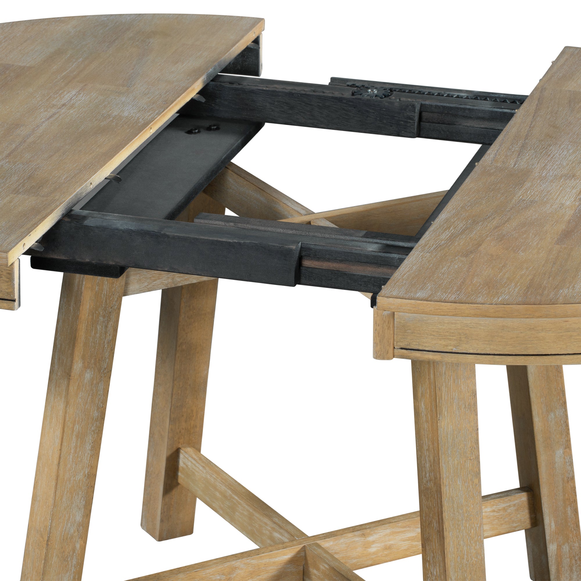 5-Piece Farmhouse Wood Round Extendable Dining Table Set and 4 Upholstered Dining Chairs
