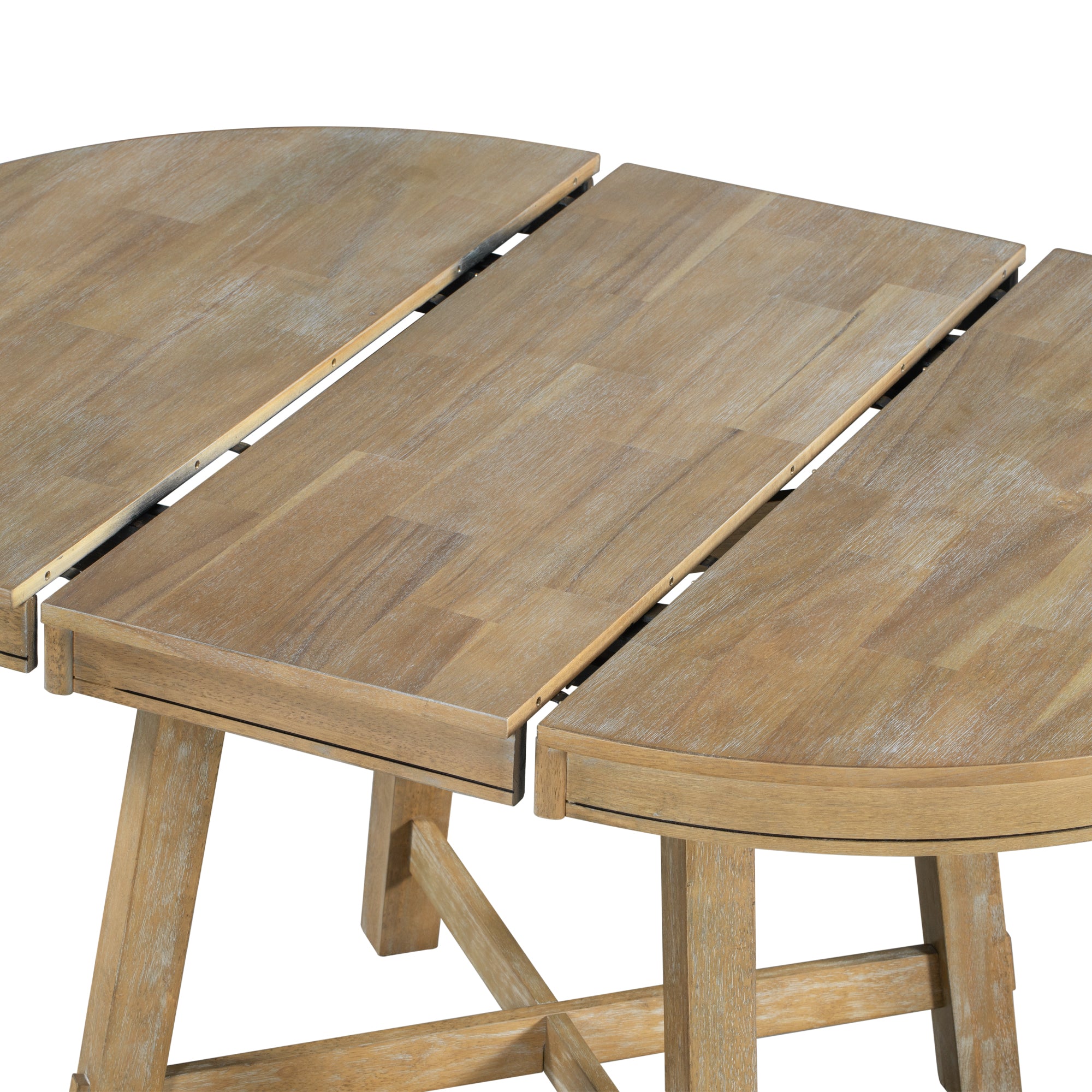 5-Piece Farmhouse Wood Round Extendable Dining Table Set and 4 Upholstered Dining Chairs