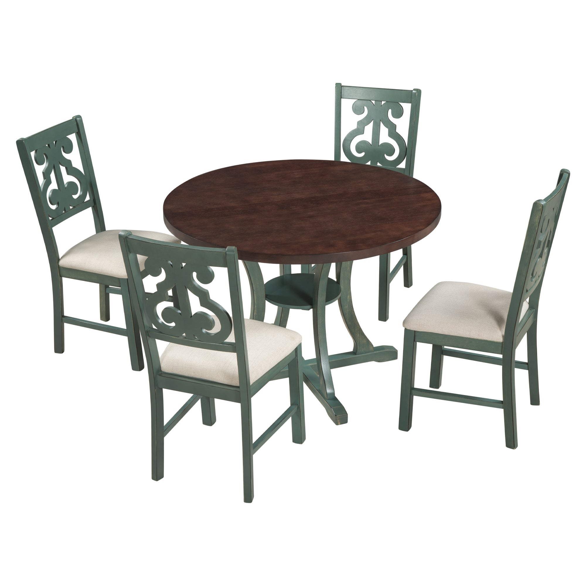 5-Piece Round Dining Table and 4 Chair Set