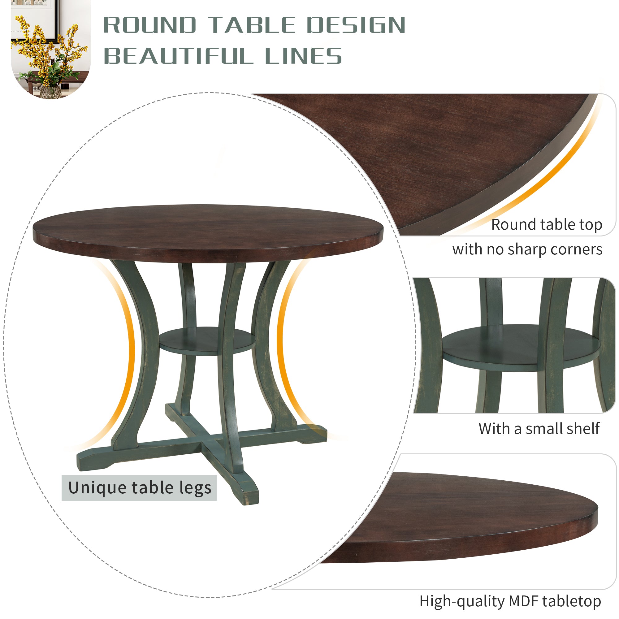 5-Piece Round Dining Table and 4 Chair Set