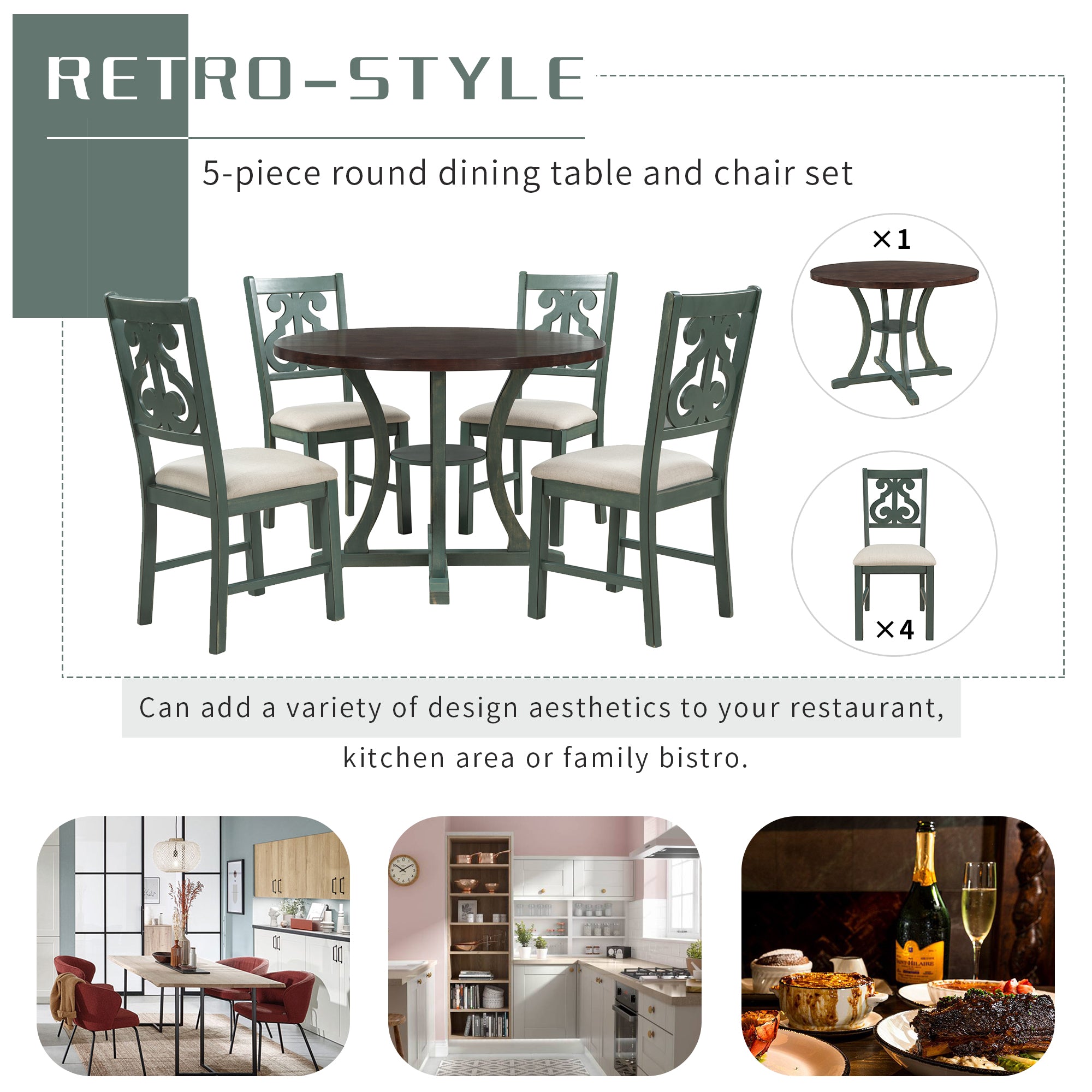 5-Piece Round Dining Table and 4 Chair Set