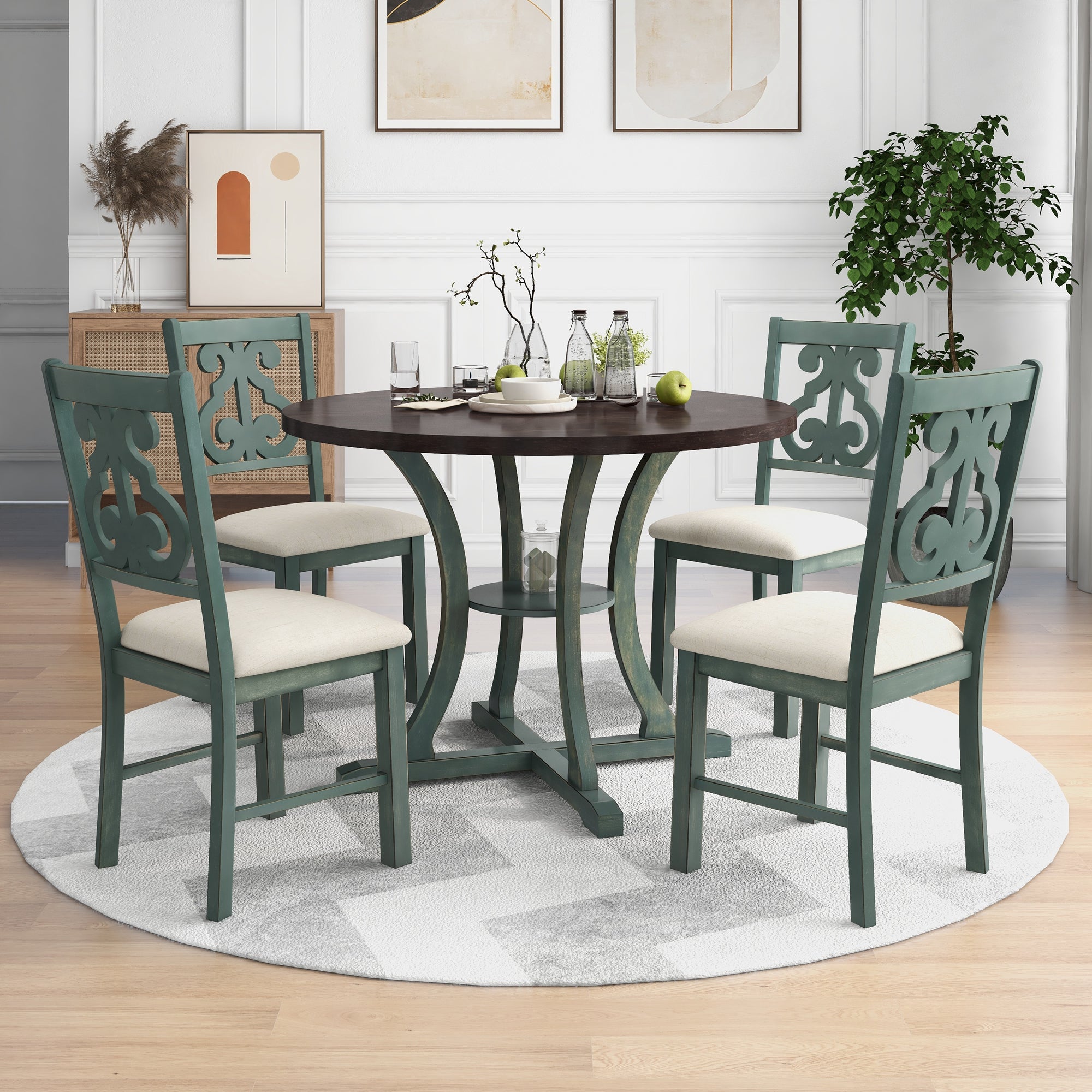 5-Piece Round Dining Table and 4 Chair Set