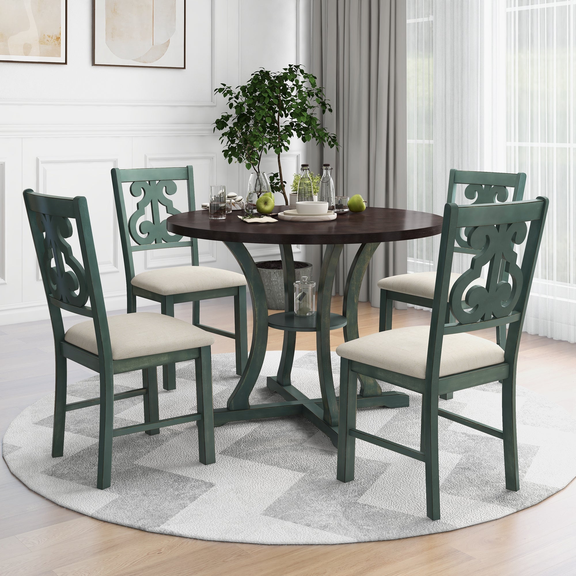 5-Piece Round Dining Table and 4 Chair Set
