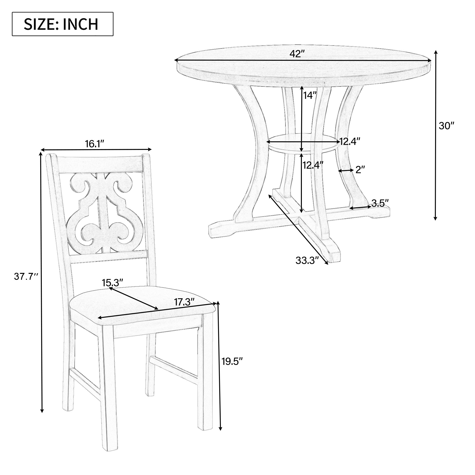 5-Piece Round Dining Table and 4 Chair Set