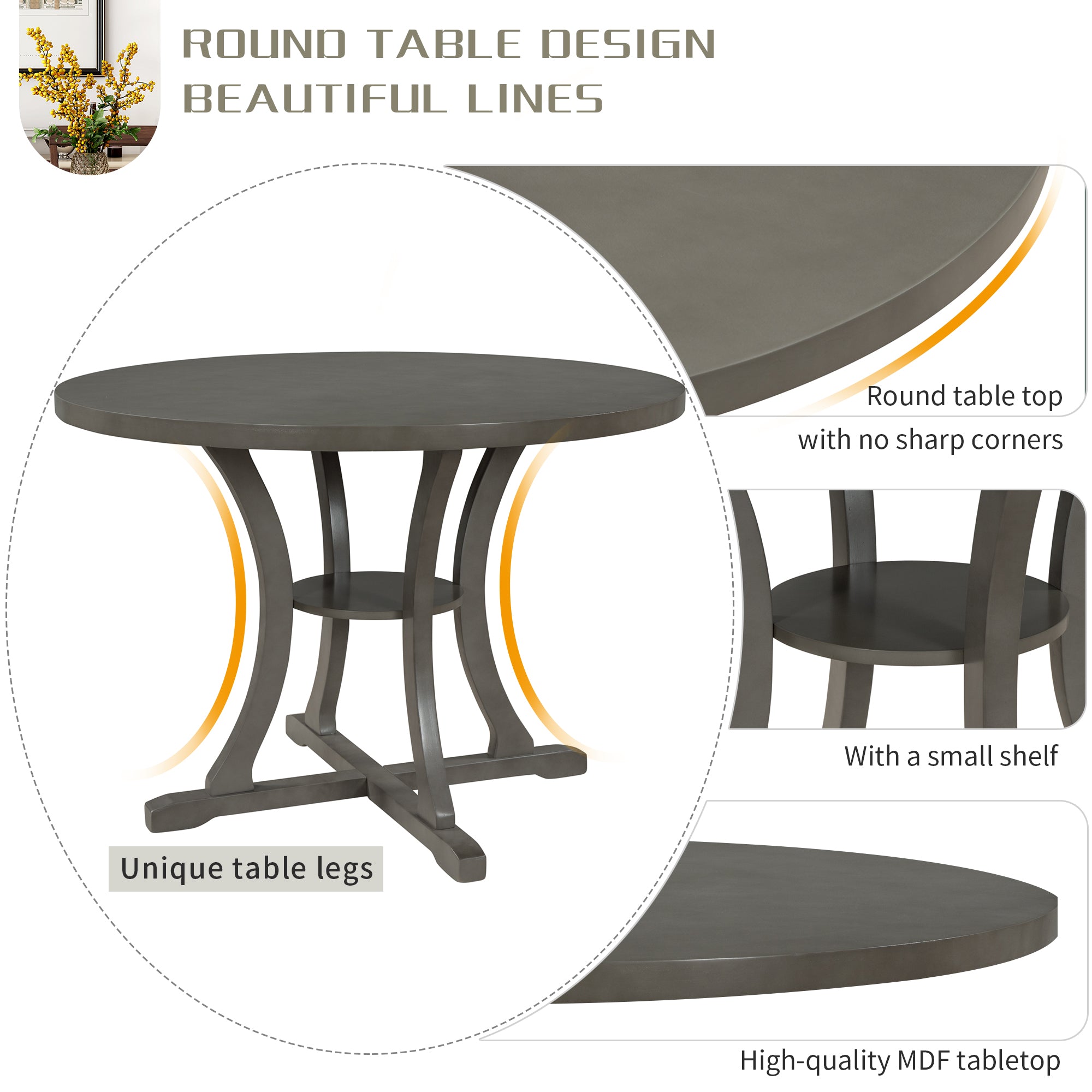 5-Piece Round Dining Table and 4 Chair Set