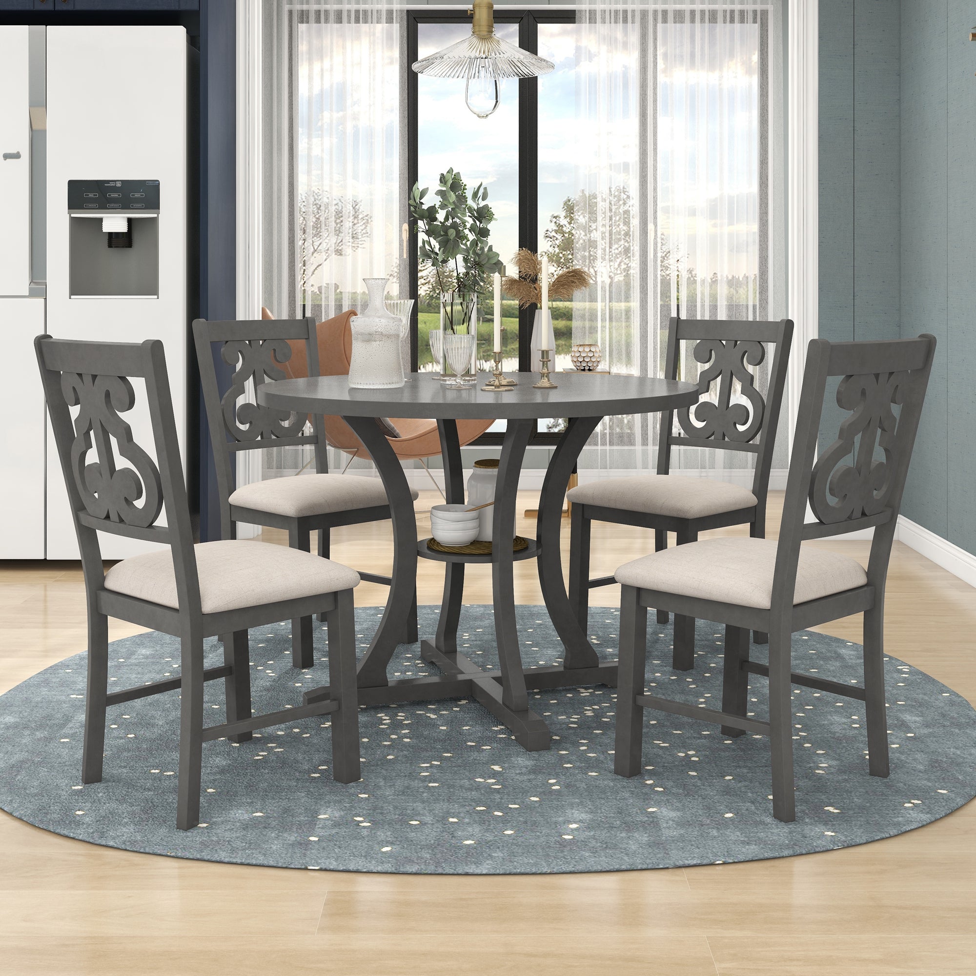 5-Piece Round Dining Table and 4 Chair Set
