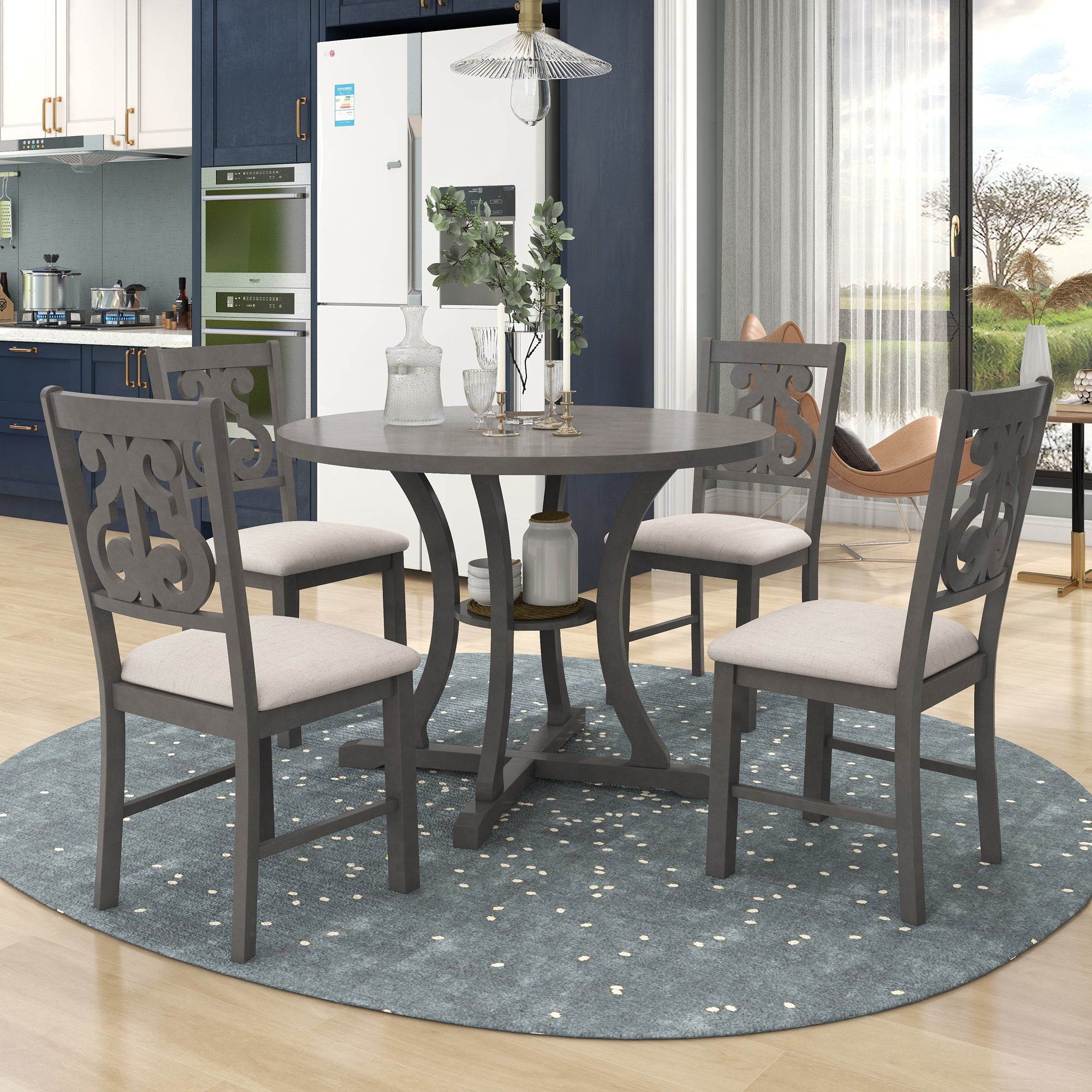 5-Piece Round Dining Table and 4 Chair Set