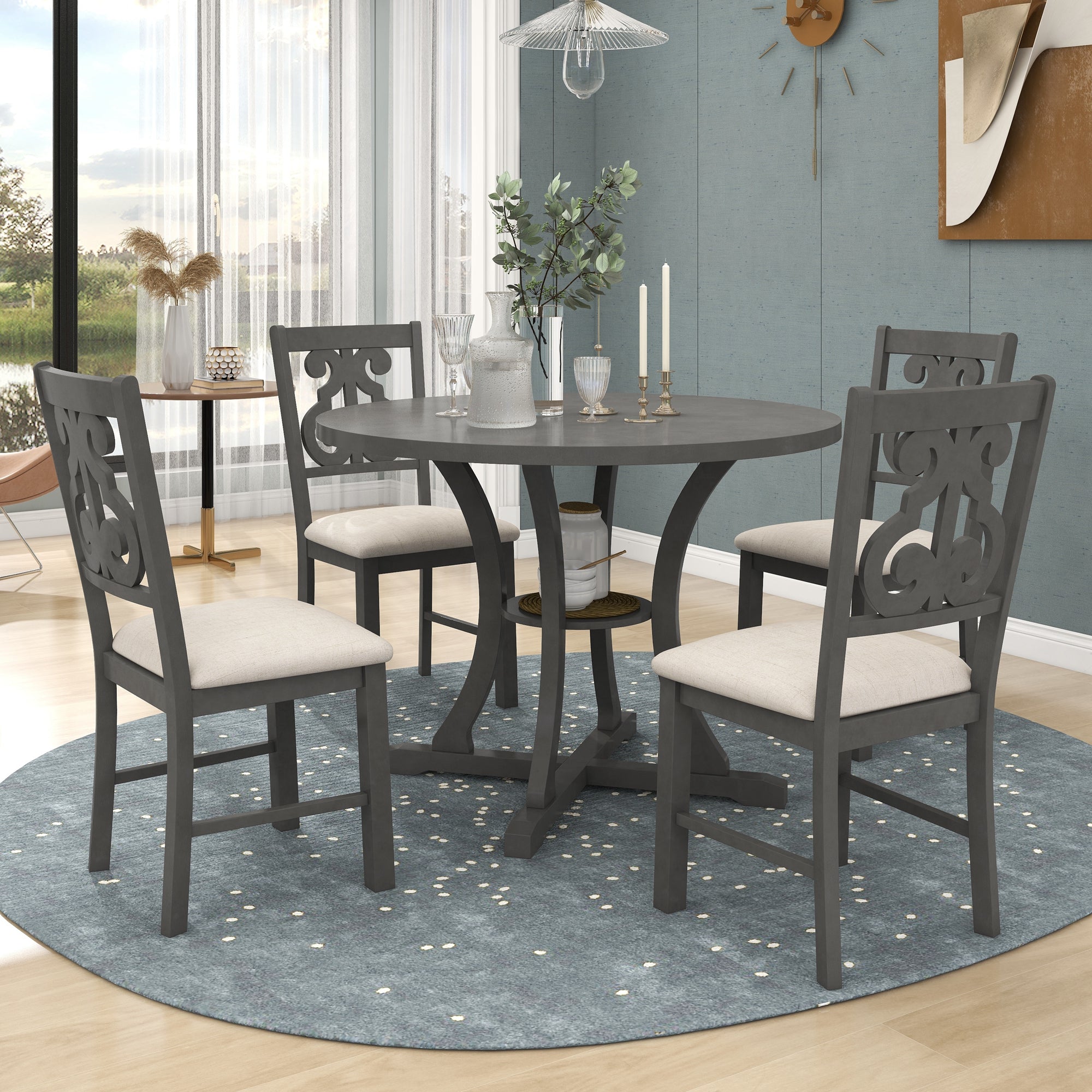 5-Piece Round Dining Table and 4 Chair Set
