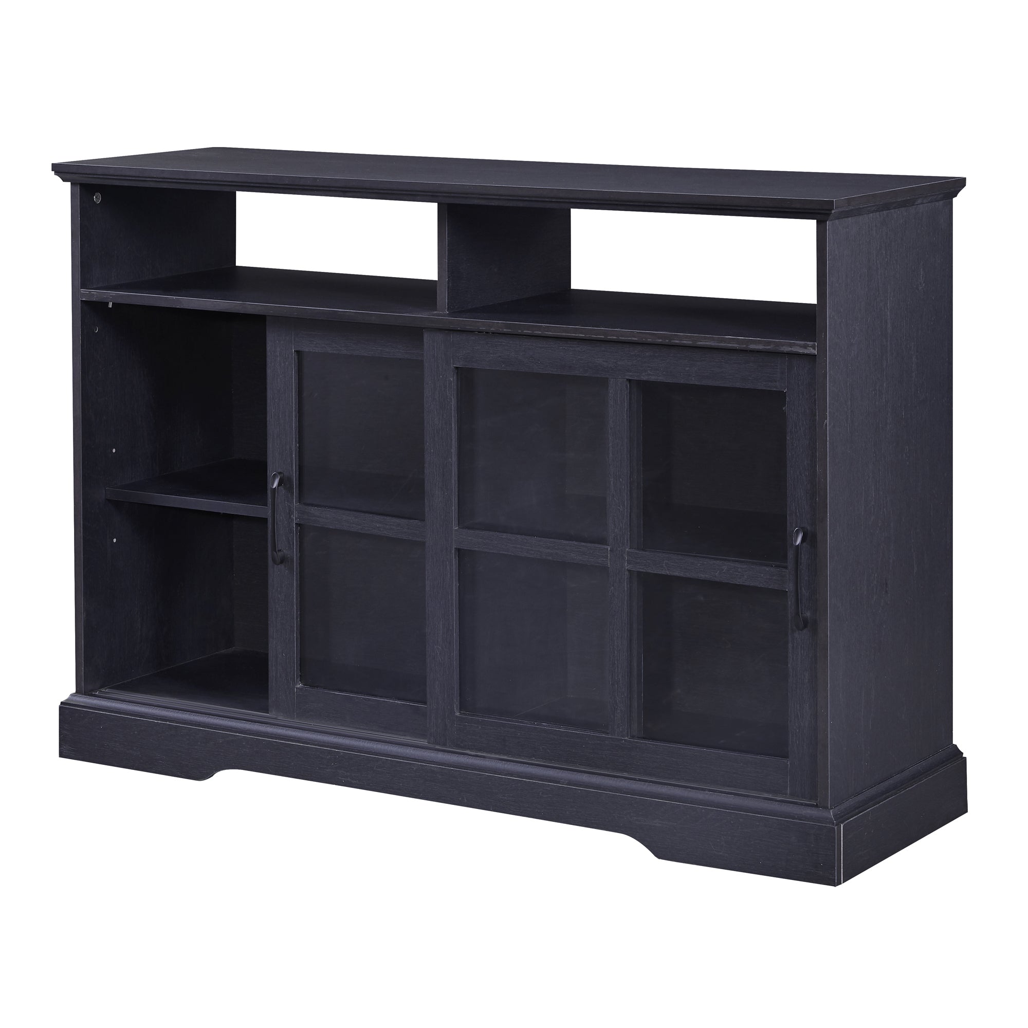 47-inch Wood Sideboard with Glass Sliding Doors and Adjustable Shelves