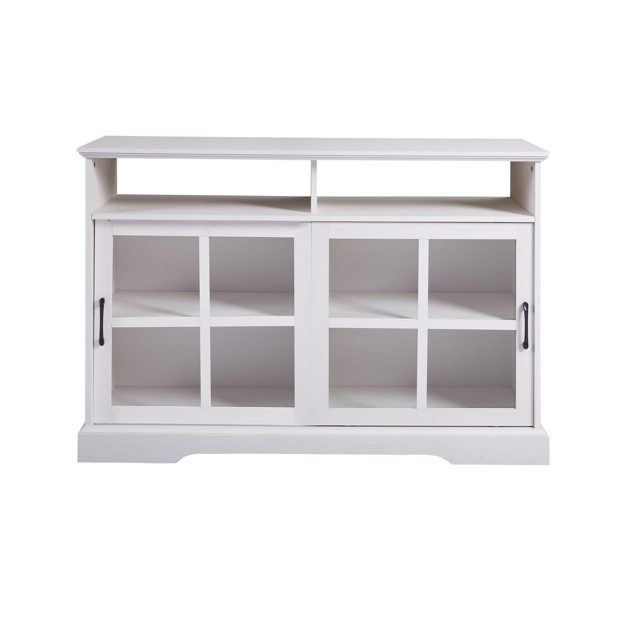 47-inch Wood Sideboard with Glass Sliding Doors and Adjustable Shelves