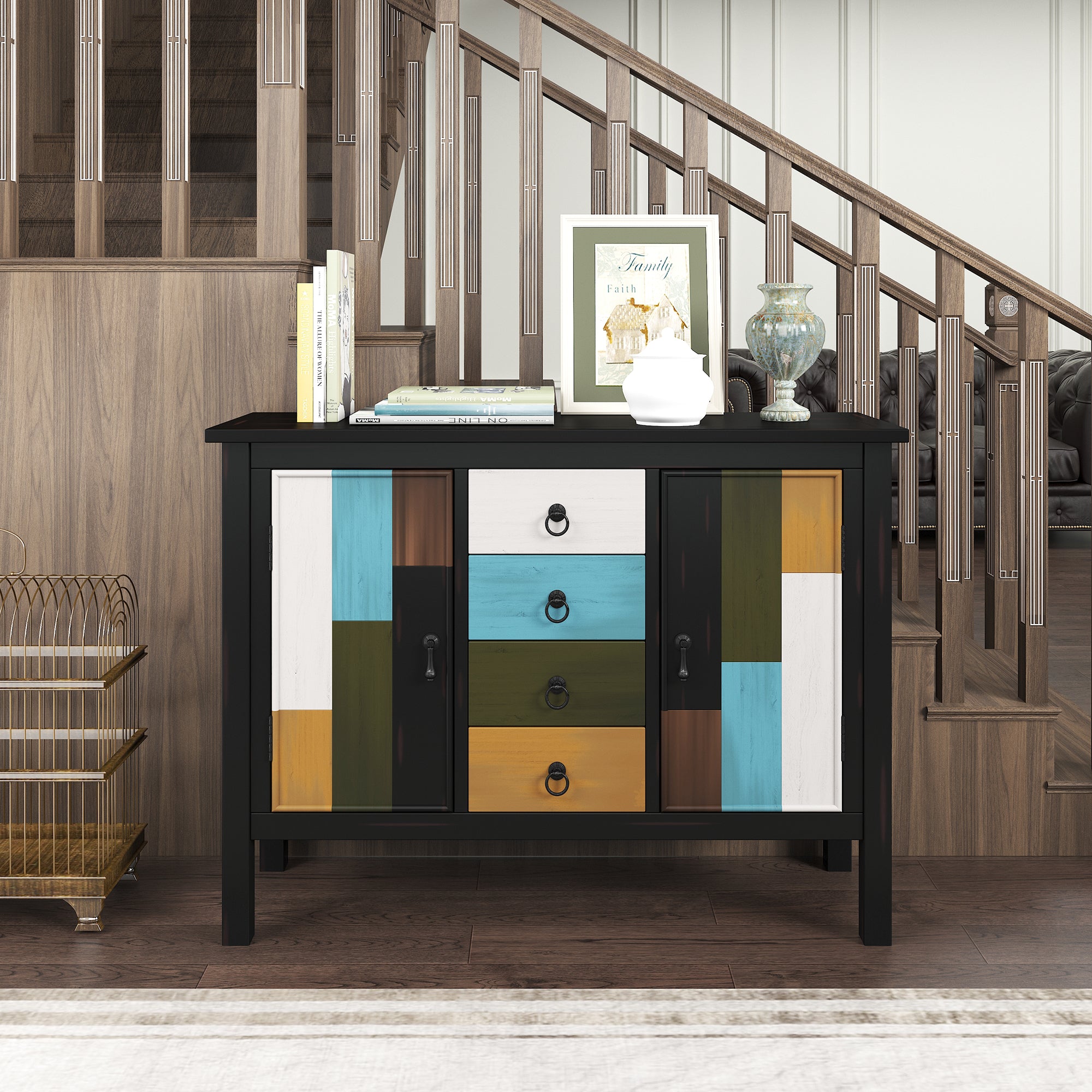 40-inch Wood Sideboard with 4 Drawer and Large Cabinets