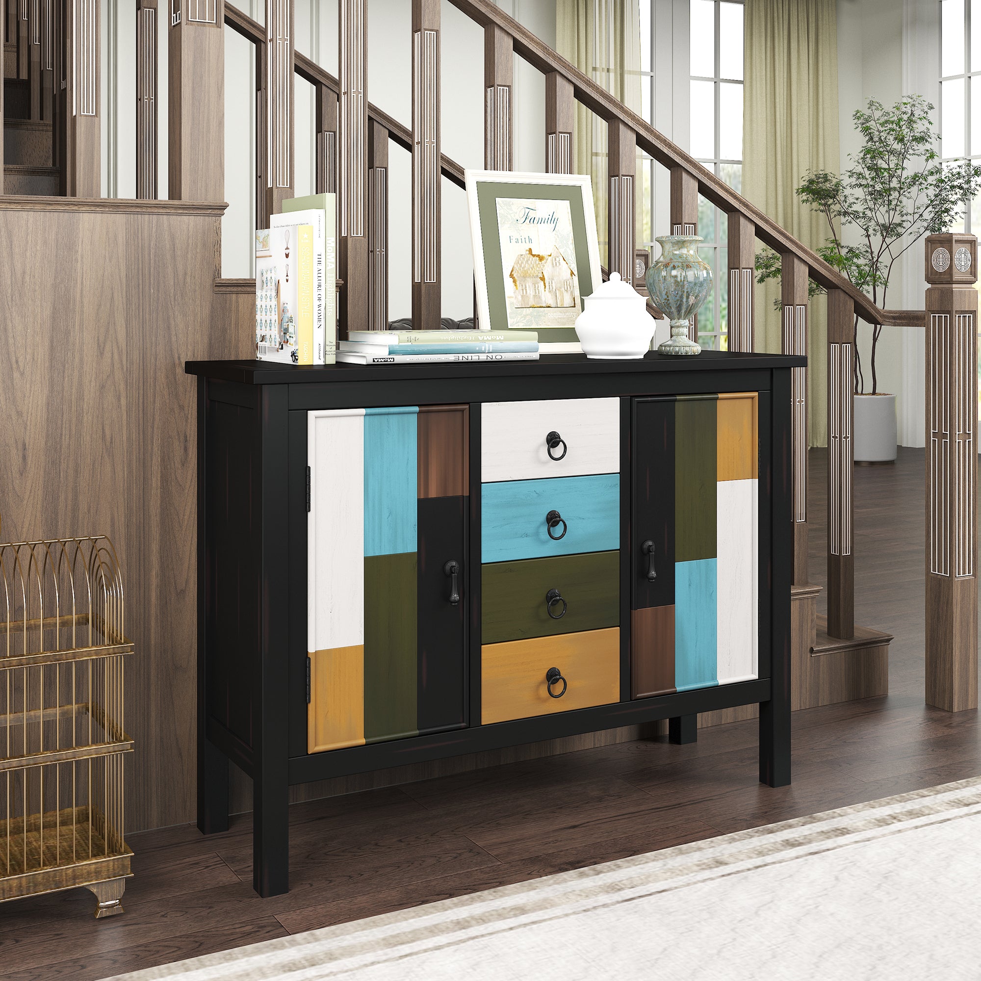 40-inch Wood Sideboard with 4 Drawer and Large Cabinets