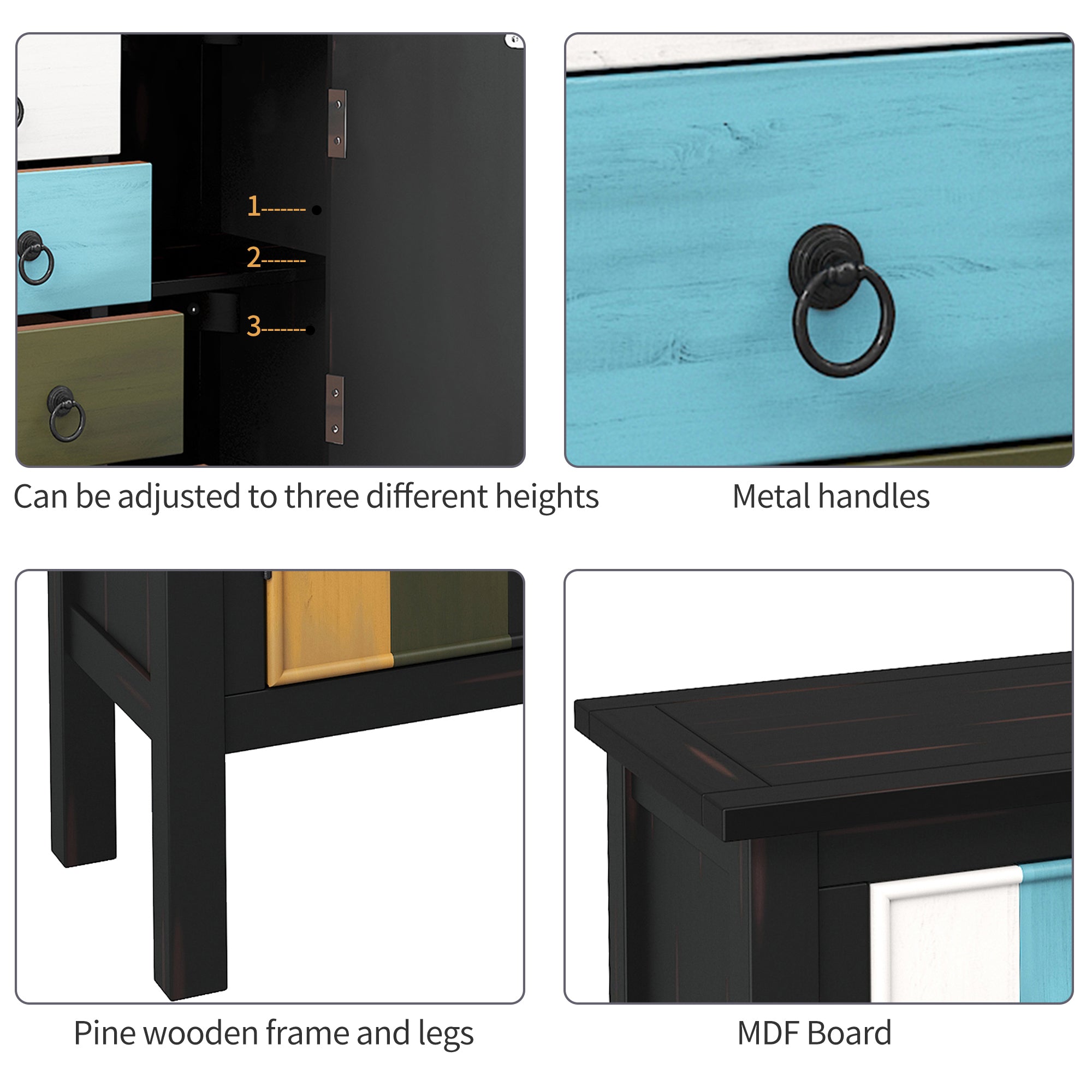 40-inch Wood Sideboard with 4 Drawer and Large Cabinets