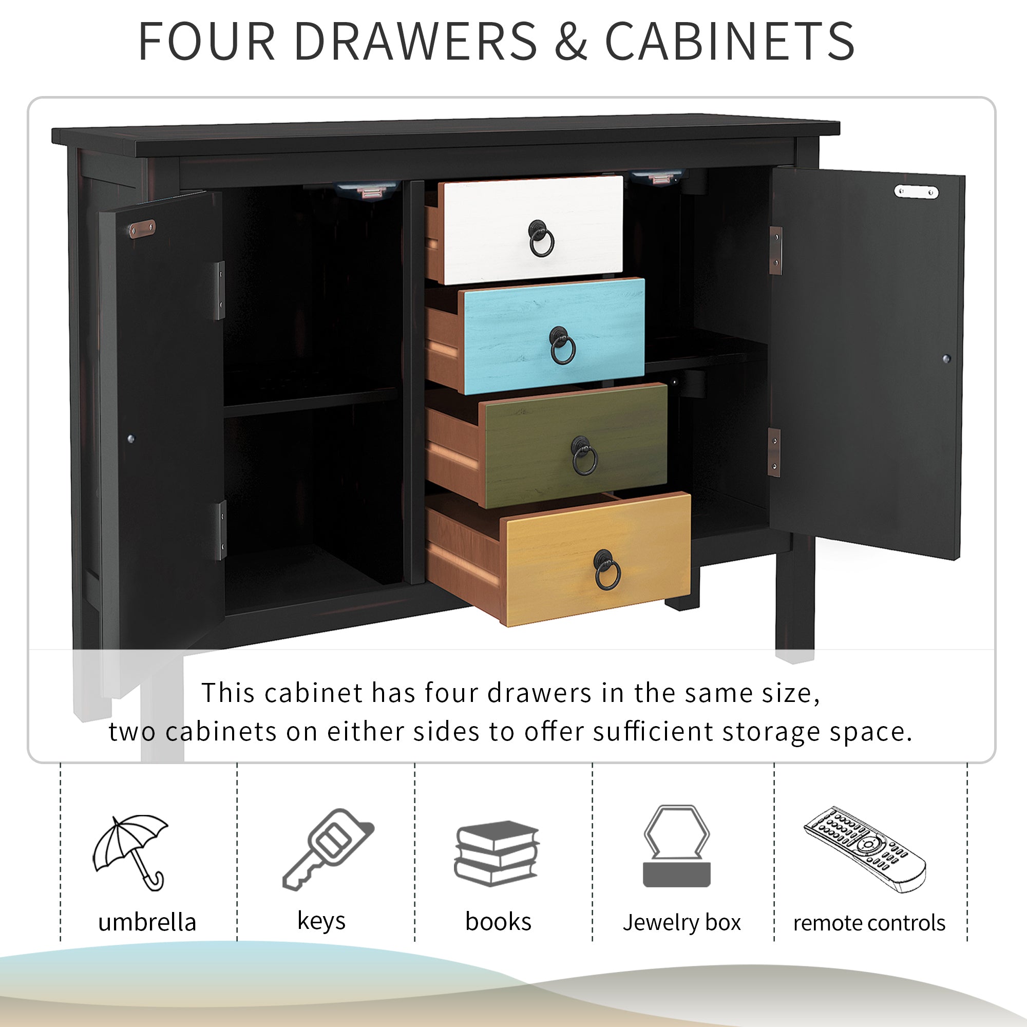 40-inch Wood Sideboard with 4 Drawer and Large Cabinets
