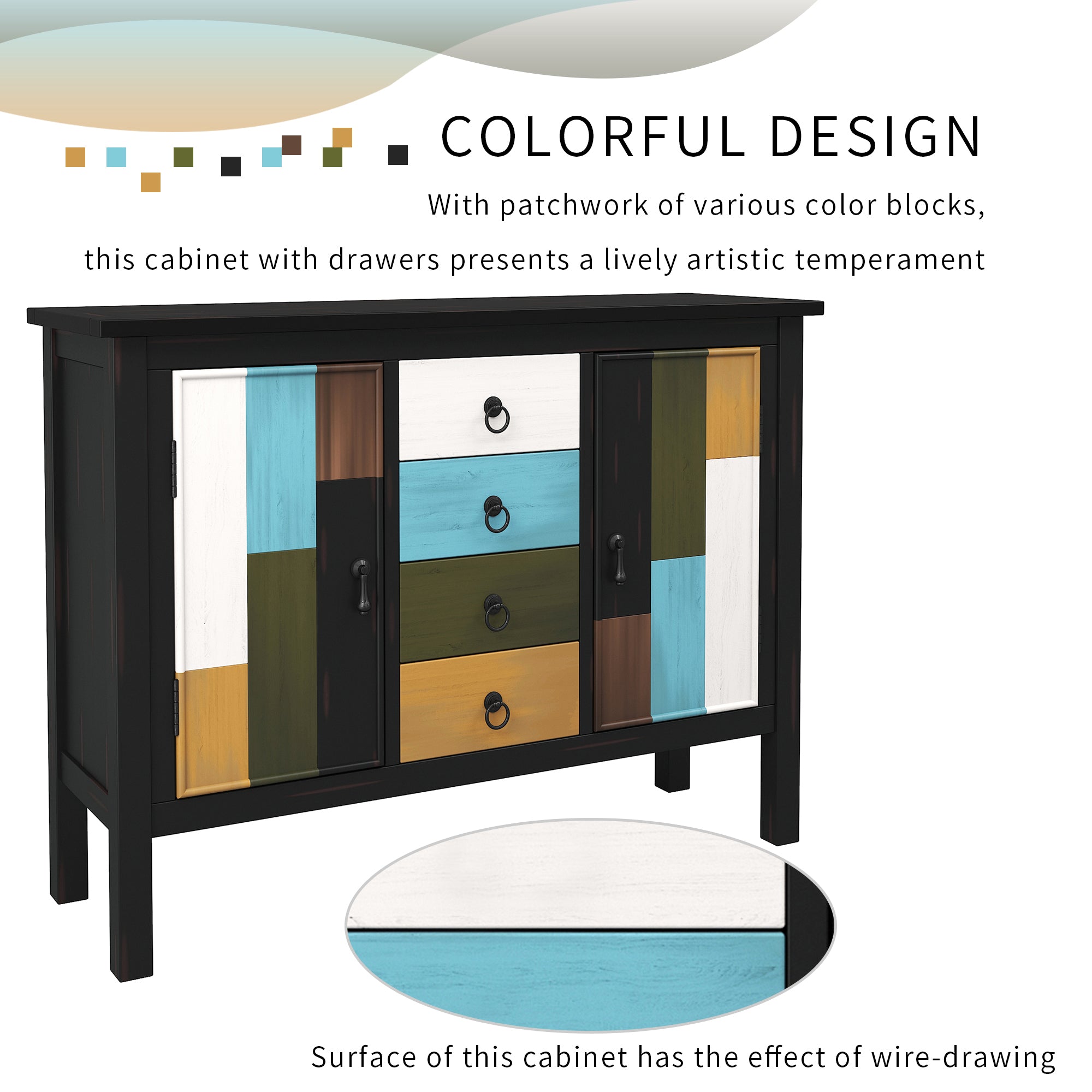 40-inch Wood Sideboard with 4 Drawer and Large Cabinets