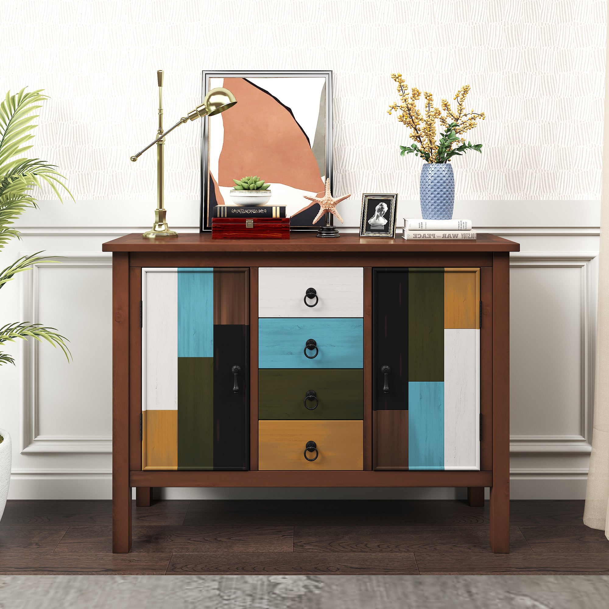 40-inch Wood Sideboard with 4 Drawer and Large Cabinets