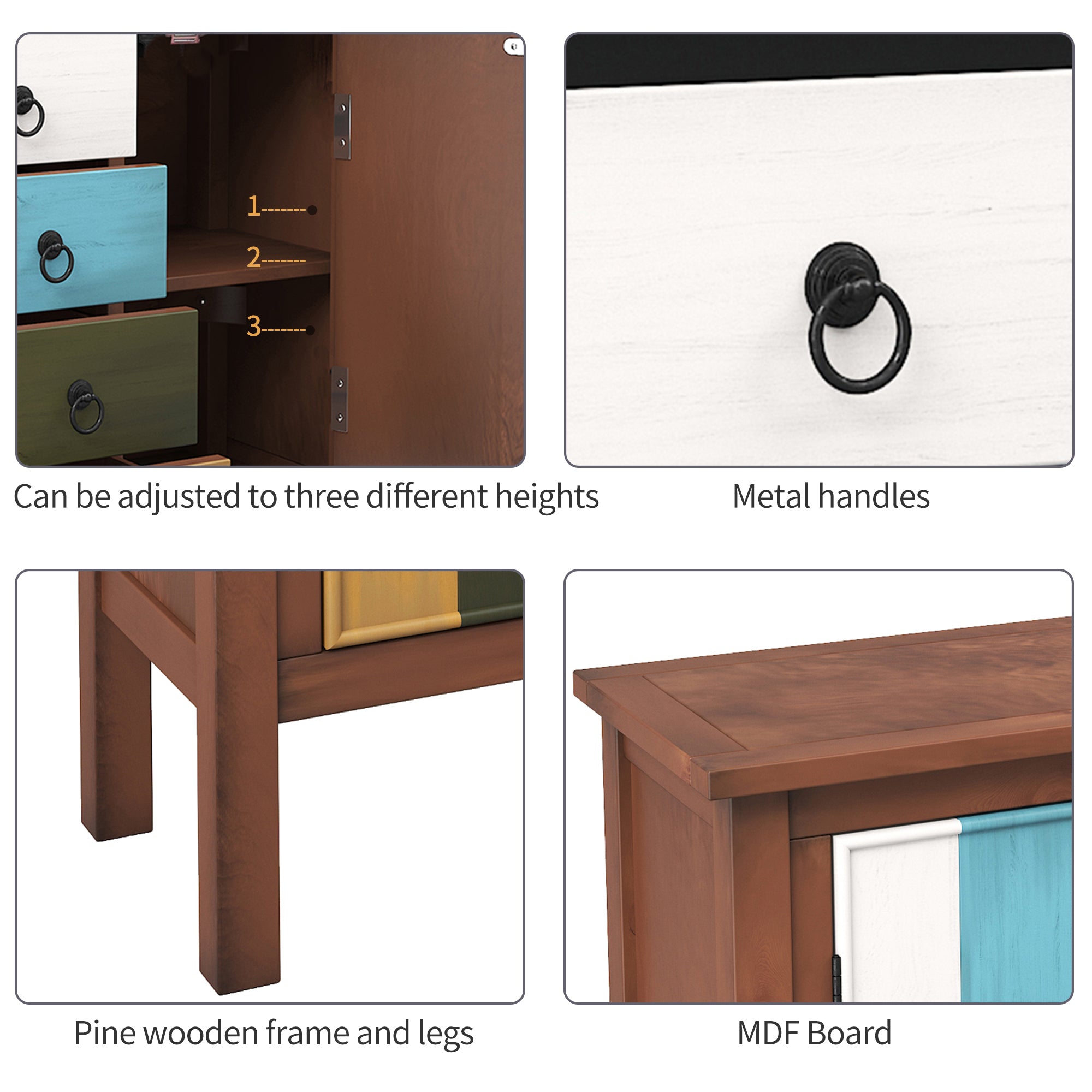 40-inch Wood Sideboard with 4 Drawer and Large Cabinets