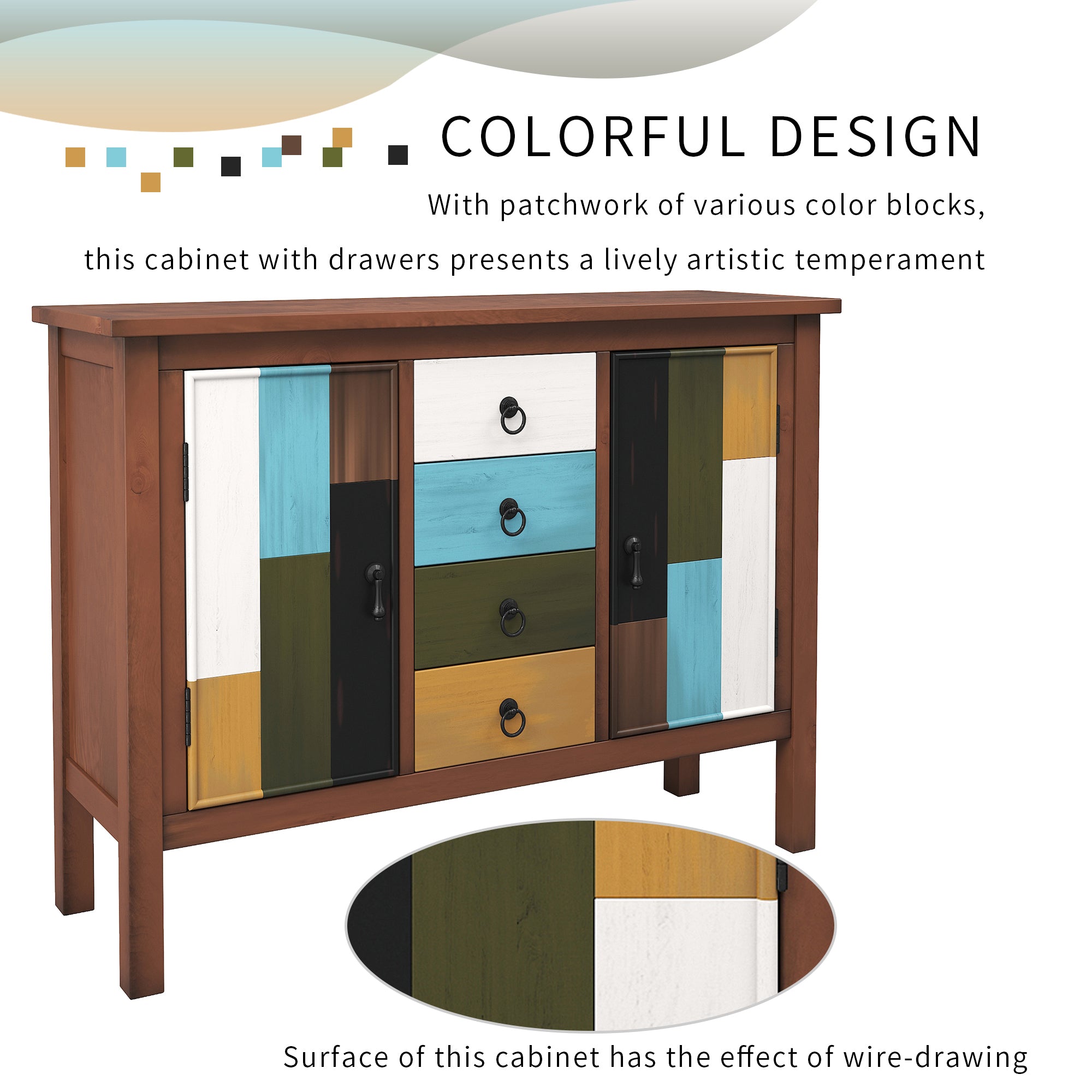 40-inch Wood Sideboard with 4 Drawer and Large Cabinets