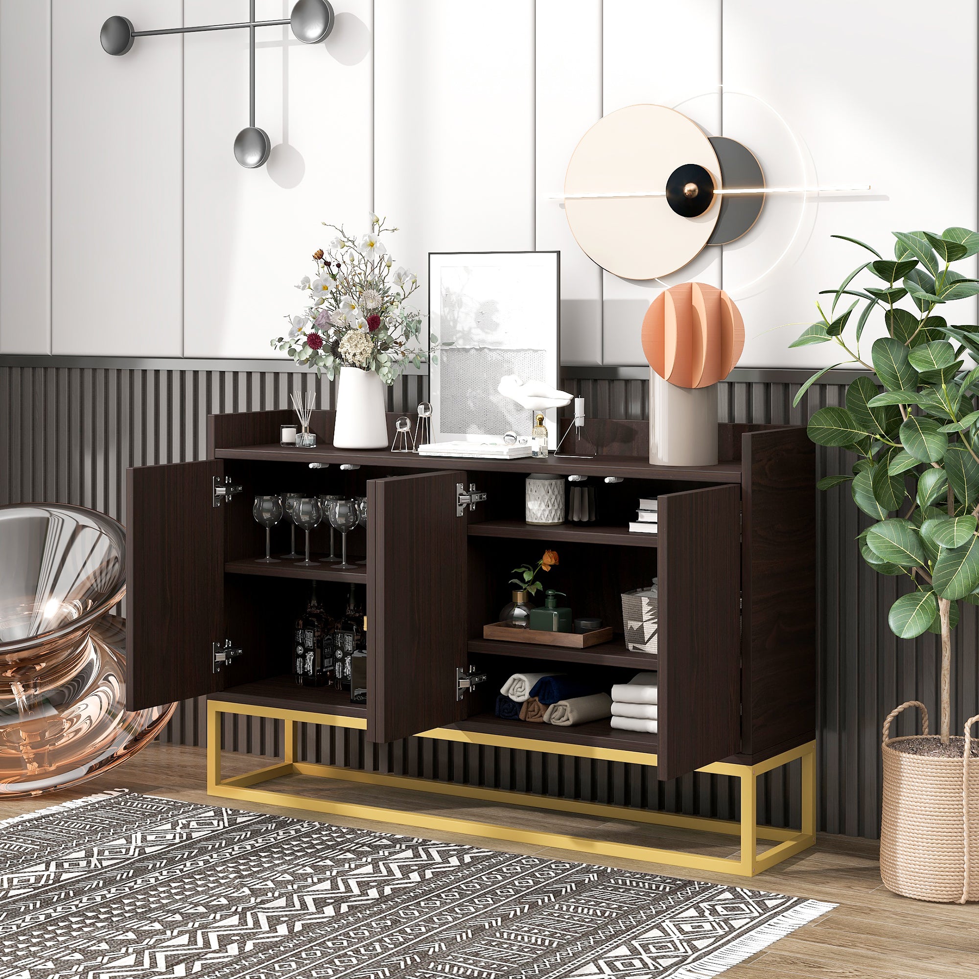 47-inch Wood Sideboard with 3 Shelves